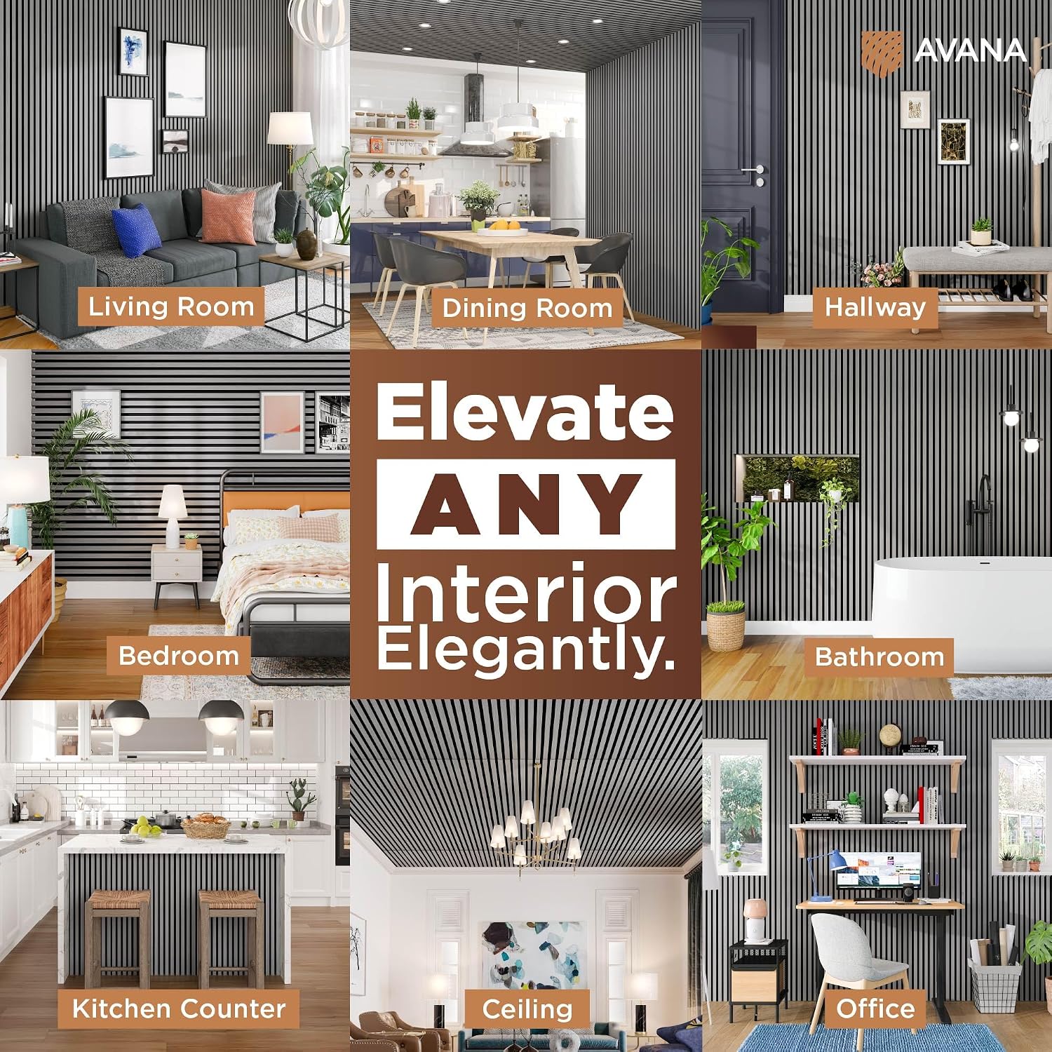 Avana Acoustic Wood Wall Panels – 93.2x11.25 Inch Panels – Fits 94x12 Layout – Gray Oak Acoustic Panels 2 PCs – Wall Panels for Interior Wall Decor for Homes. Offices –Decorative Wood Panels for Wall