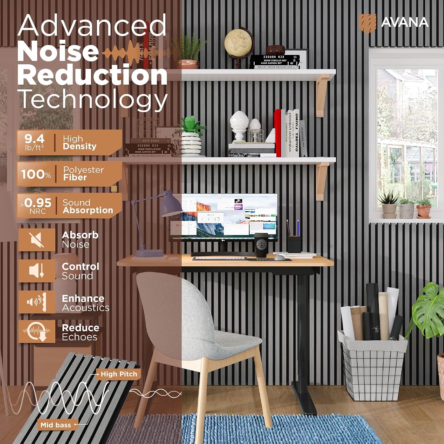 Avana Acoustic Wood Wall Panels – 93.2x11.25 Inch Panels – Fits 94x12 Layout – Gray Oak Acoustic Panels 2 PCs – Wall Panels for Interior Wall Decor for Homes. Offices –Decorative Wood Panels for Wall