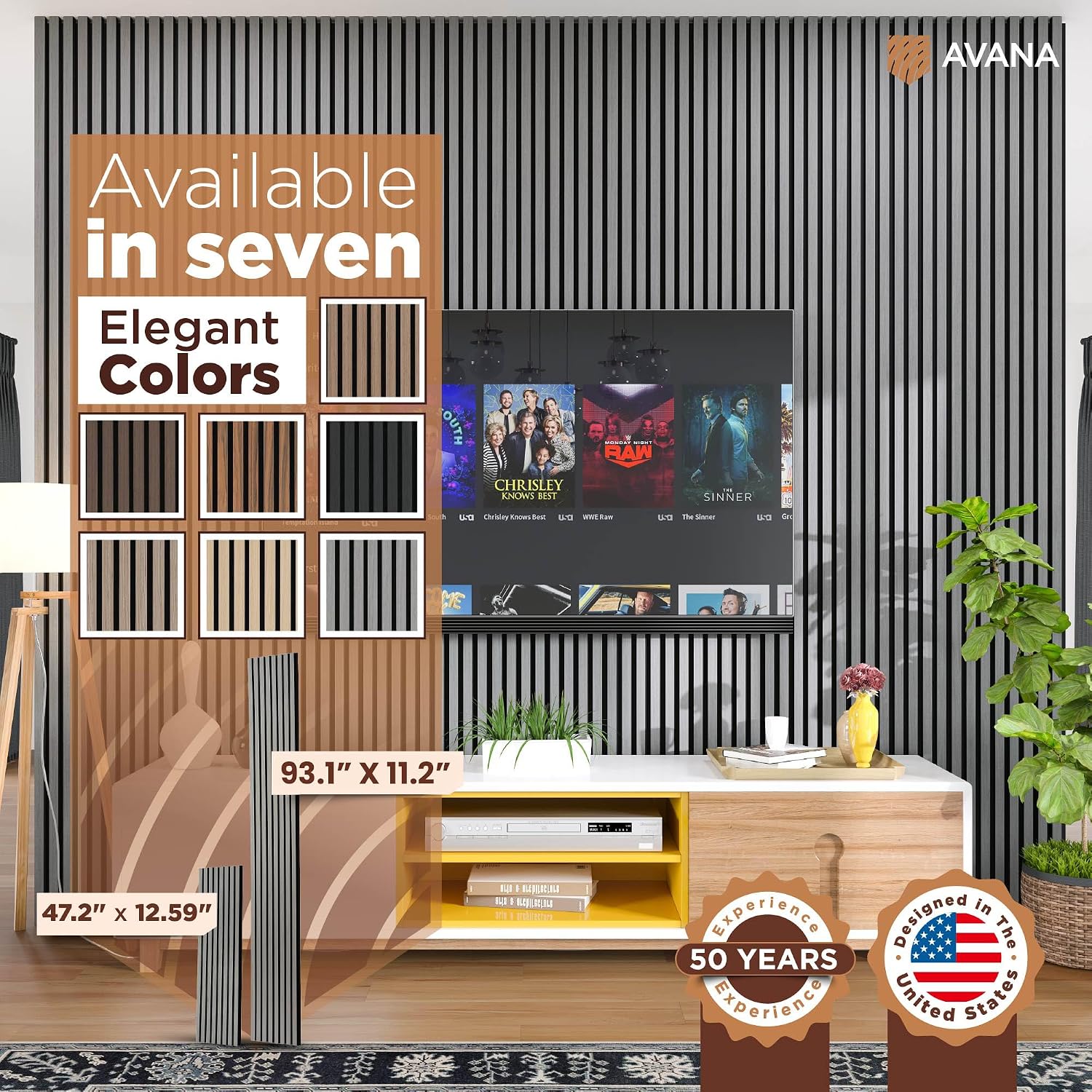 Avana Acoustic Wood Wall Panels – 93.2x11.25 Inch Panels – Fits 94x12 Layout – Gray Oak Acoustic Panels 2 PCs – Wall Panels for Interior Wall Decor for Homes. Offices –Decorative Wood Panels for Wall
