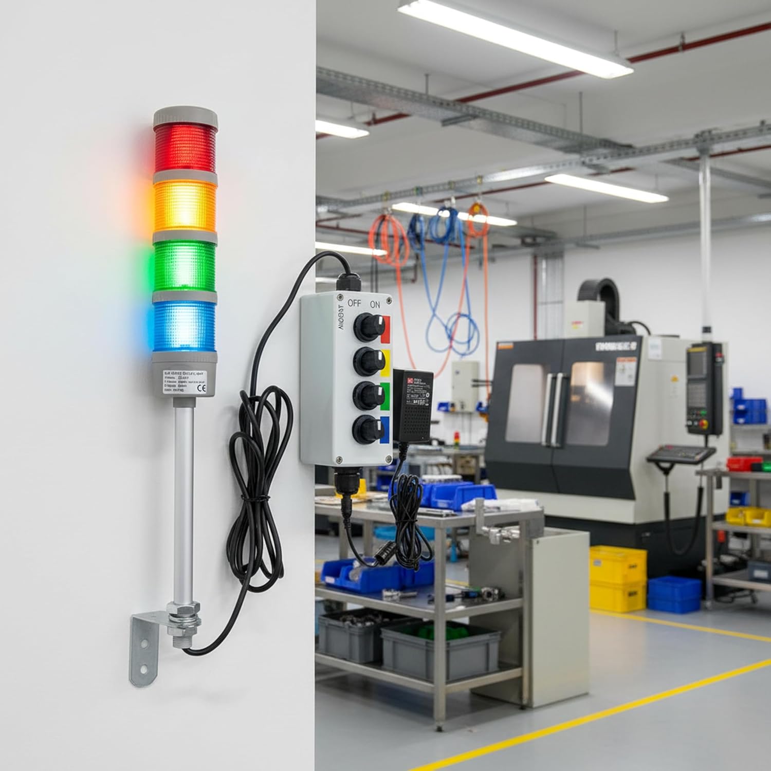 ABB Switch. Mean Well 120V-24V Power Adapter & 16ft Extension Cable for Factory Manufacturing