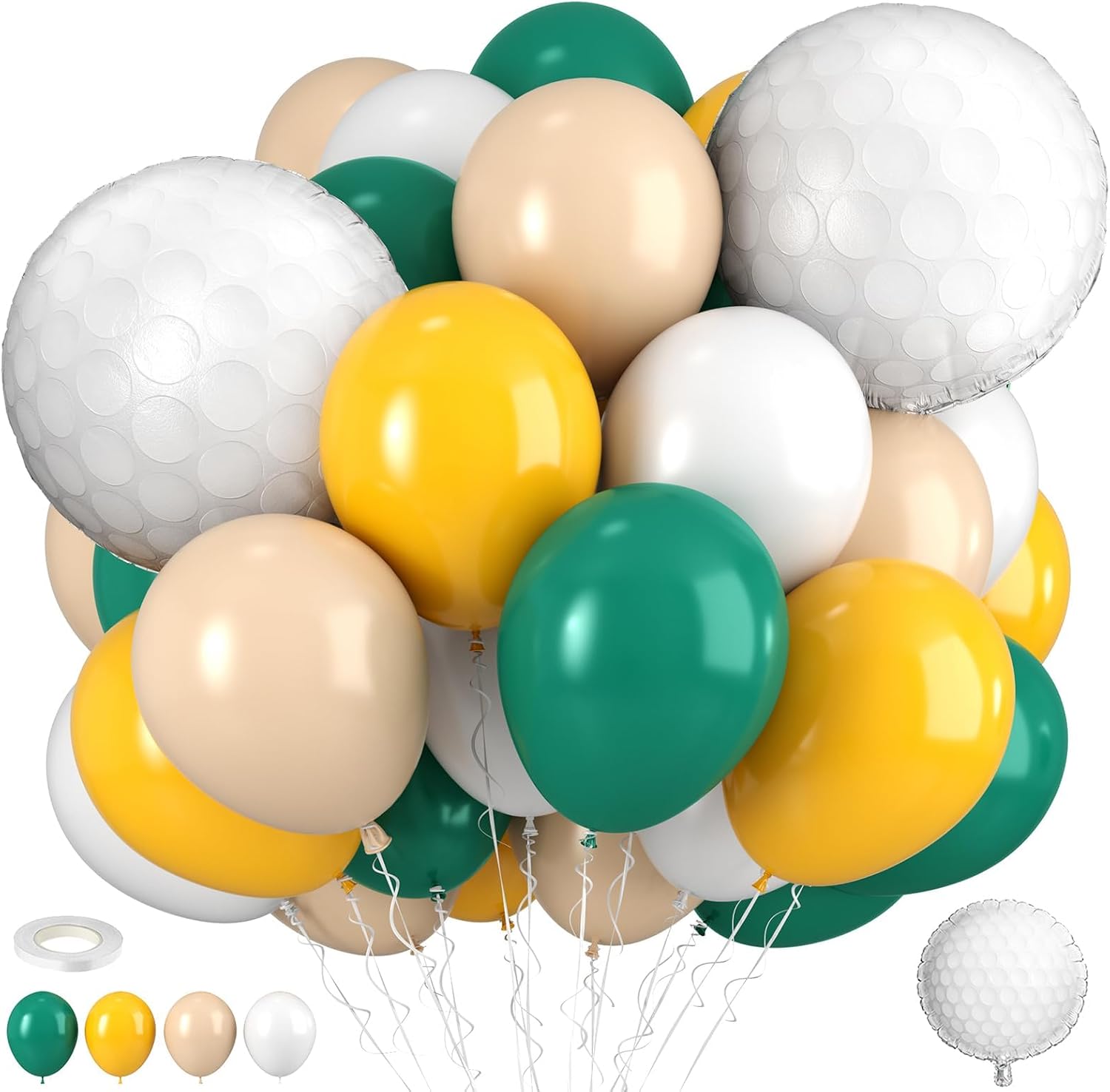 Golf Balloons. 12 Inch Green Yellow White Sport Themed Party Decorations | Includes Golf Ball Foil Balloons. Decorations For Golf Themed Birthday and Sports Party Celebrations