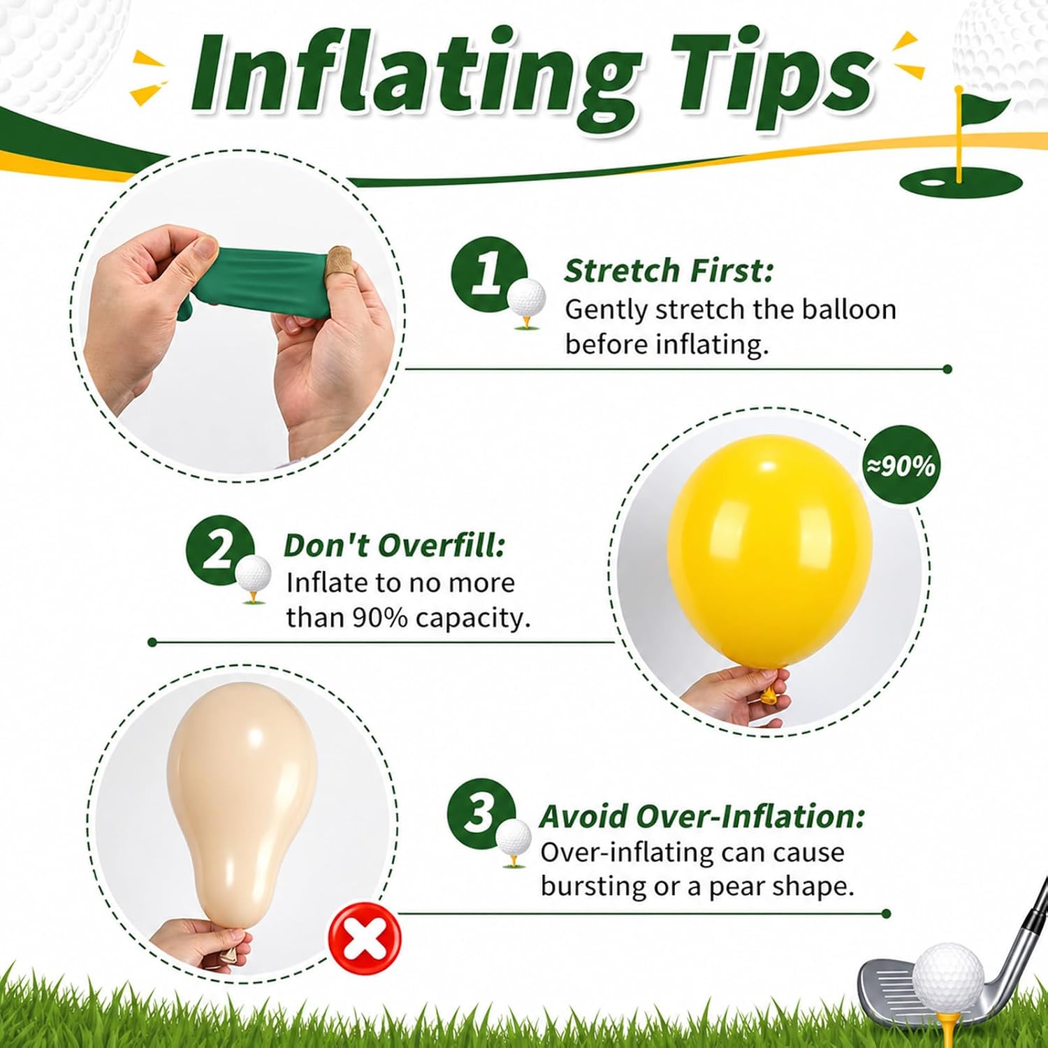 Golf Balloons. 12 Inch Green Yellow White Sport Themed Party Decorations | Includes Golf Ball Foil Balloons. Decorations For Golf Themed Birthday and Sports Party Celebrations