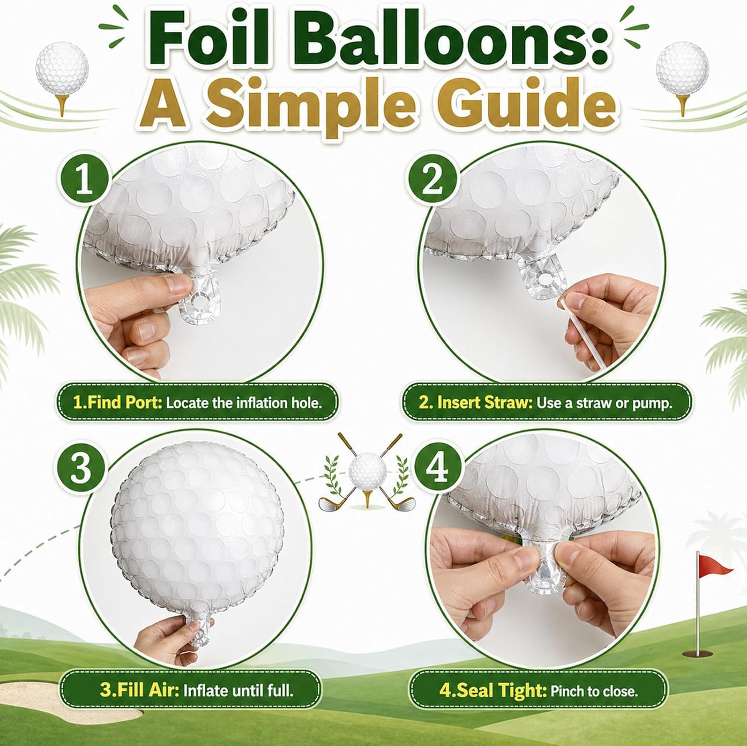 Golf Balloons. 12 Inch Green Yellow White Sport Themed Party Decorations | Includes Golf Ball Foil Balloons. Decorations For Golf Themed Birthday and Sports Party Celebrations