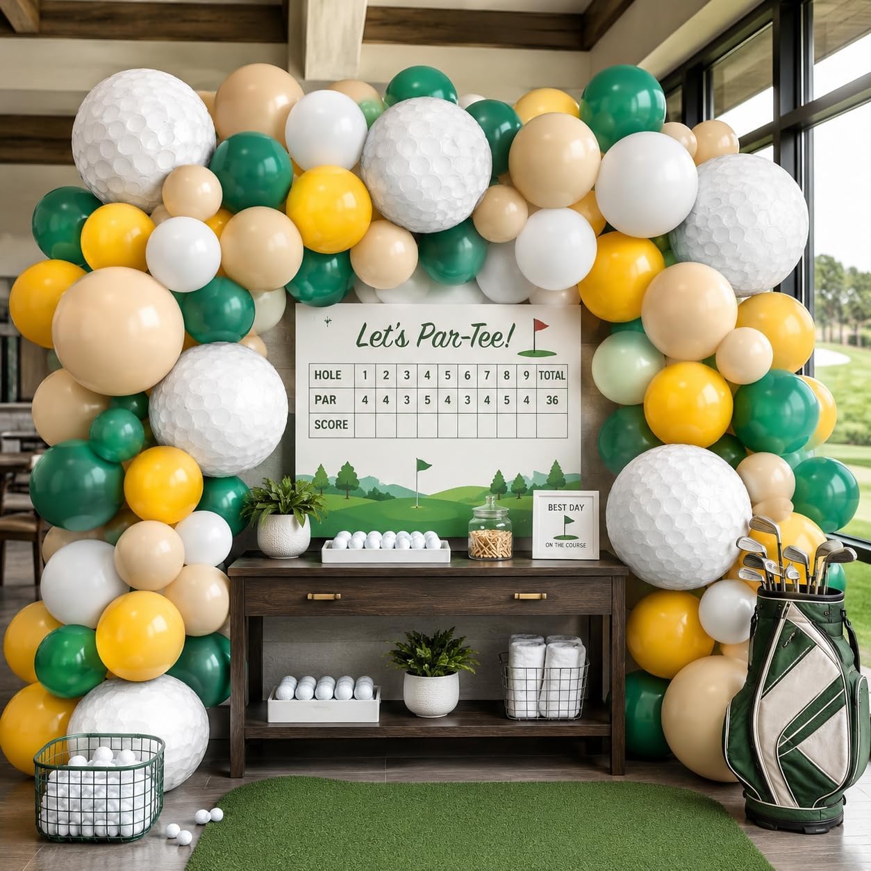 Golf Balloons. 12 Inch Green Yellow White Sport Themed Party Decorations | Includes Golf Ball Foil Balloons. Decorations For Golf Themed Birthday and Sports Party Celebrations