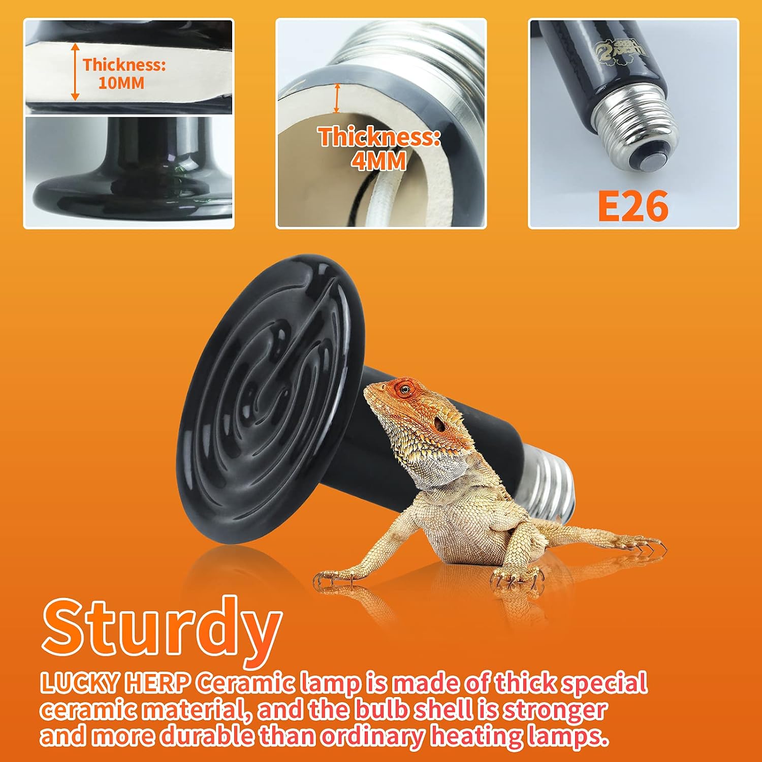 LUCKY HERP 100W Ceramic Heat Emitter. Reptile Heat Bulbs. Ceramic Heat Lamp for Reptiles. Amphibian. Chicken. Dog. Cat (2-Pack)