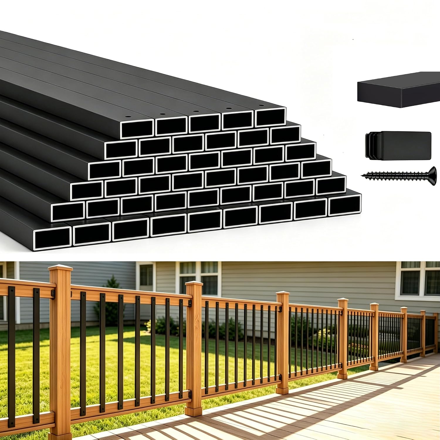 HZIU 60 Pack 29.5 Deck Balusters .Rectangular Stainless Steel Railing Kit | Rustproof Side Mount Spindles Railings with End Caps & Screws–Modern Porch Balusters for Patio. Balcony&Outdoor Staircases - Amazon.com