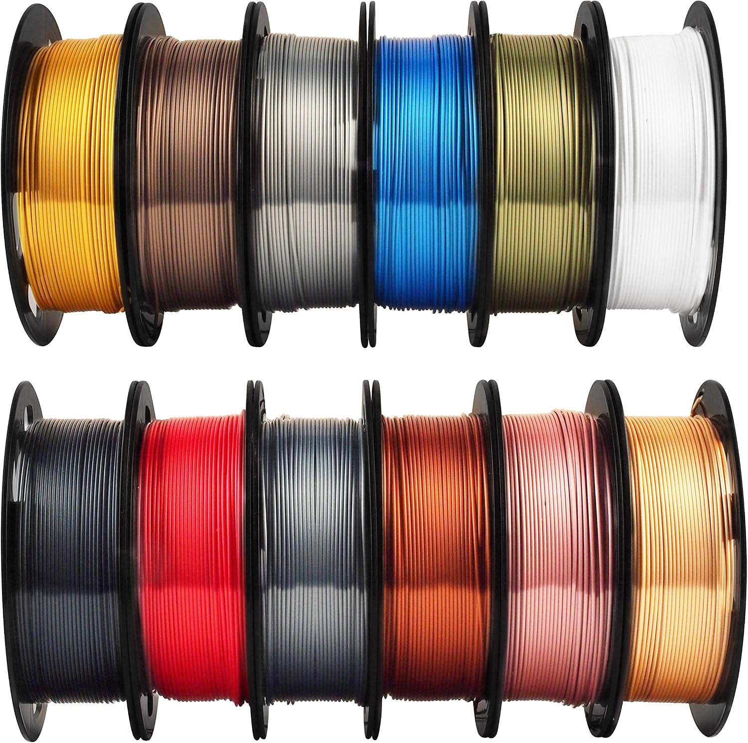 MIKA3D Shine Silk Metallic Gold PLA 3D Printer Filament Bundle 12 Spools Pack. 1.1lbs Spool 1.75mm Widely Compatible. 12 Popular Silk Shiny Gold Colors. with Extra One Bottle of Solid Stick Gift