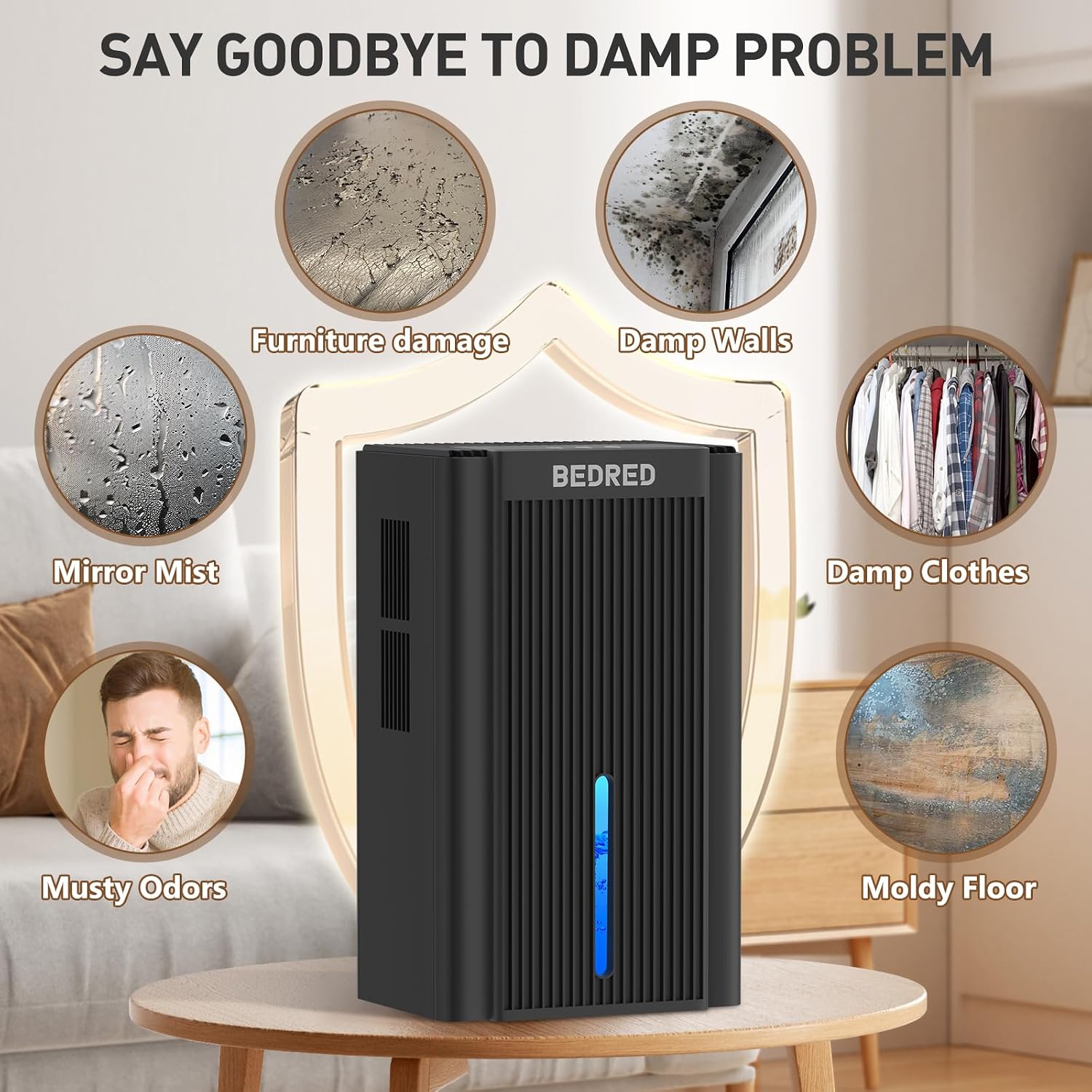 Amazon.com - BEDRED Dehumidifier. 95OZ Dehumidifier for Home 1000 sq ft - Quiet with Auto Shut Off & Relaxing 7 Color Ambient Light. Ideal for Livingroom. Bedroom. Basement (Black)
