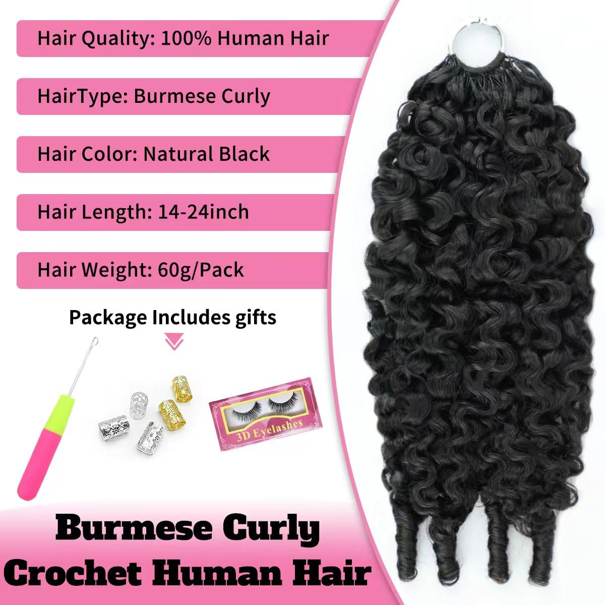 Human Crochet Hair for Black Women 18 18 Inch 60g/Pack Knotless Pre-Separated Burmese Curly Human Hair Lightweight Invisible Miracle Knots Crochet Human Hair Extensions Can Last 12 Months