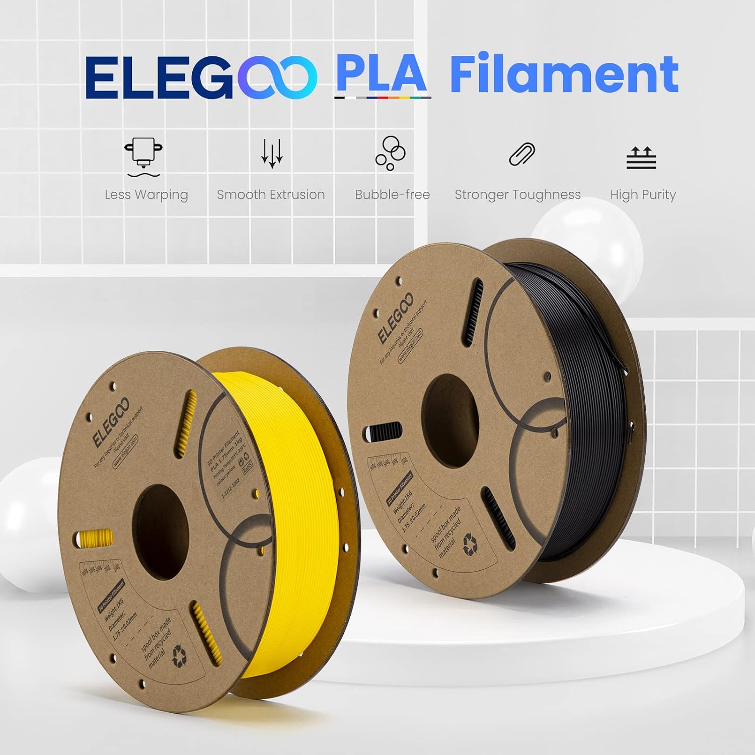 ELEGOO PLA Filament 1.75mm Black & White 10KG. 3D Printer Filament Bulk Dimensional Accuracy +/- 0.02mm. 10 Pack 1kg Cardboard Spool(2.2lbs) 3D Printing Filament Fits for Most FDM 3D Printers