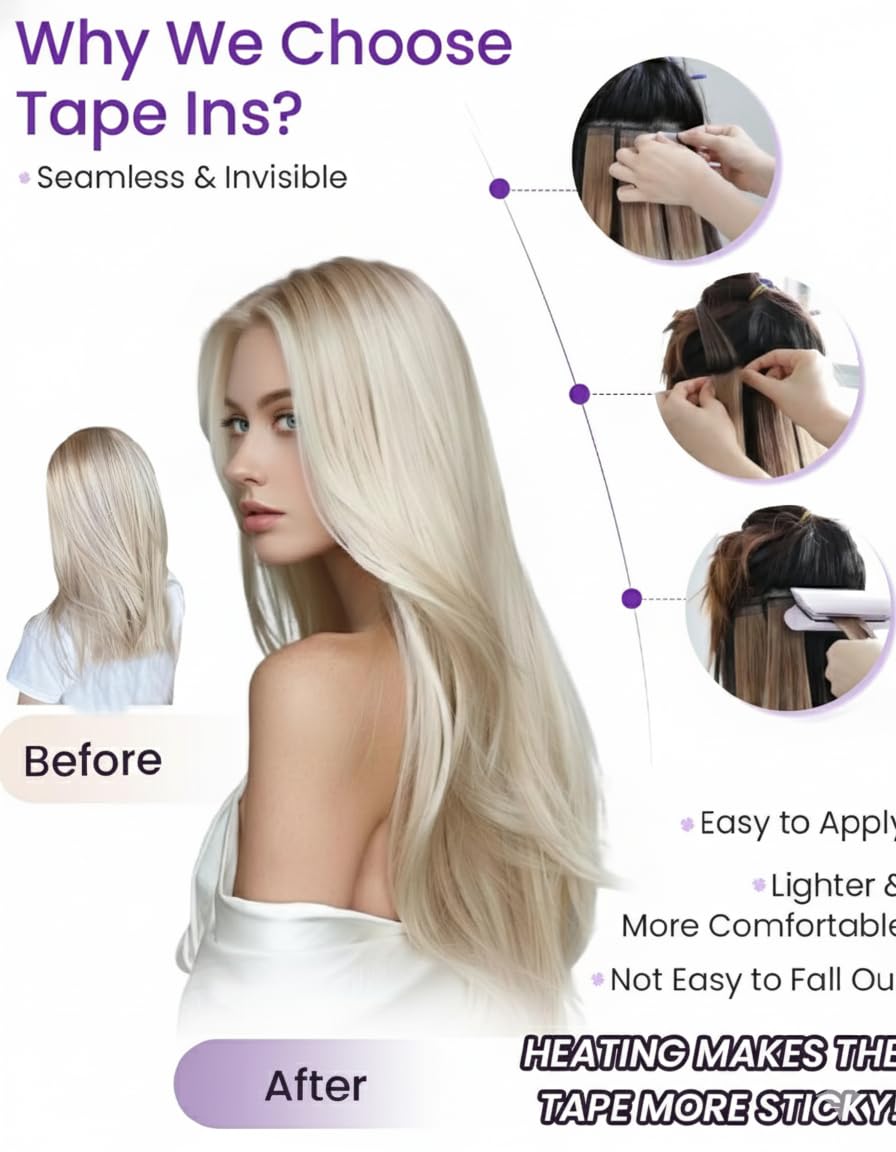 LaaVoo Tape in Hair Extensions Human Hair Ombre Hair Extensions Tape in Real Human Hair Tapes on Extensions Brown to Ash Blonde 12inch 20pcs/30g