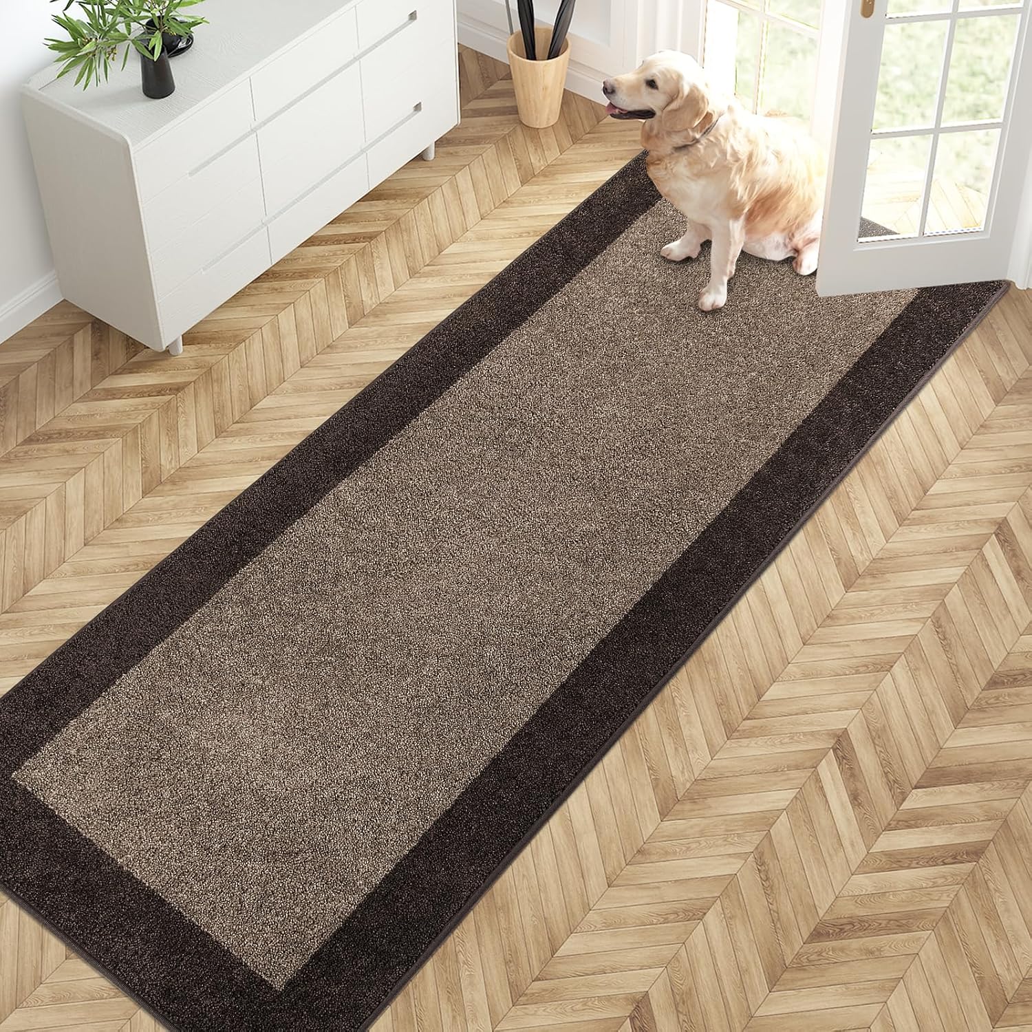 PURRUGS Hallway Runner Rug. 32 x 84. Grayish Brown & Coffee | Machine Washable. Non-Slip. Waterproof TPR Backing. Super Absorbent. Low Profile. For Hallway. Kitchen. and Entryway