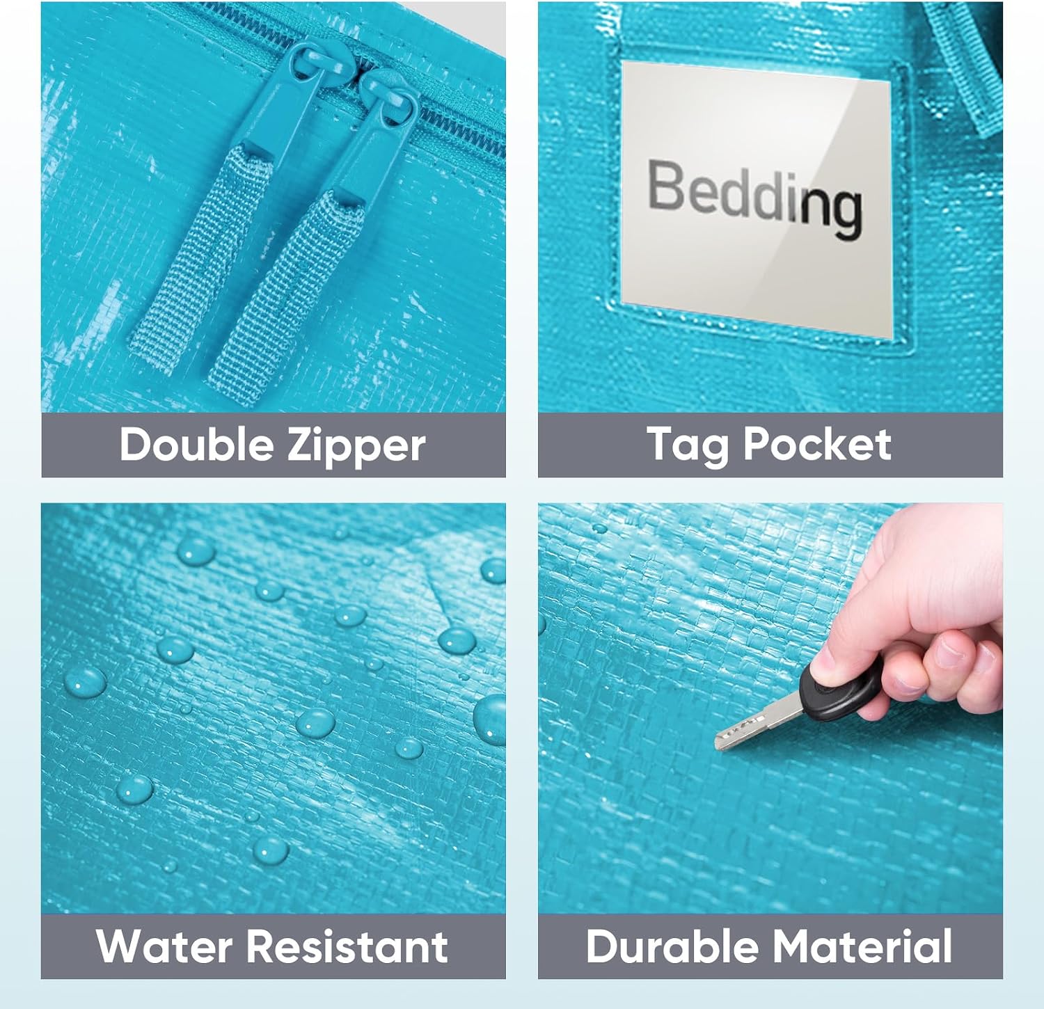 TICONN 2 Pack Extra Large Moving Bags Heavy Duty with Zippers & Carrying Handles. Durable Storage Bags Moving Boxes for Closet Organizers and Storage (2 Pack. Aqua)