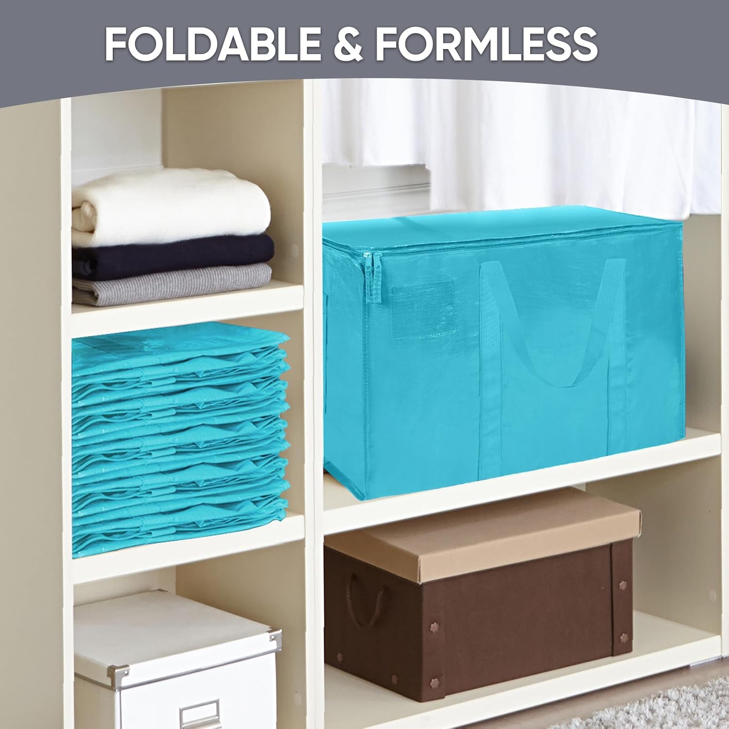 TICONN 2 Pack Extra Large Moving Bags Heavy Duty with Zippers & Carrying Handles. Durable Storage Bags Moving Boxes for Closet Organizers and Storage (2 Pack. Aqua)