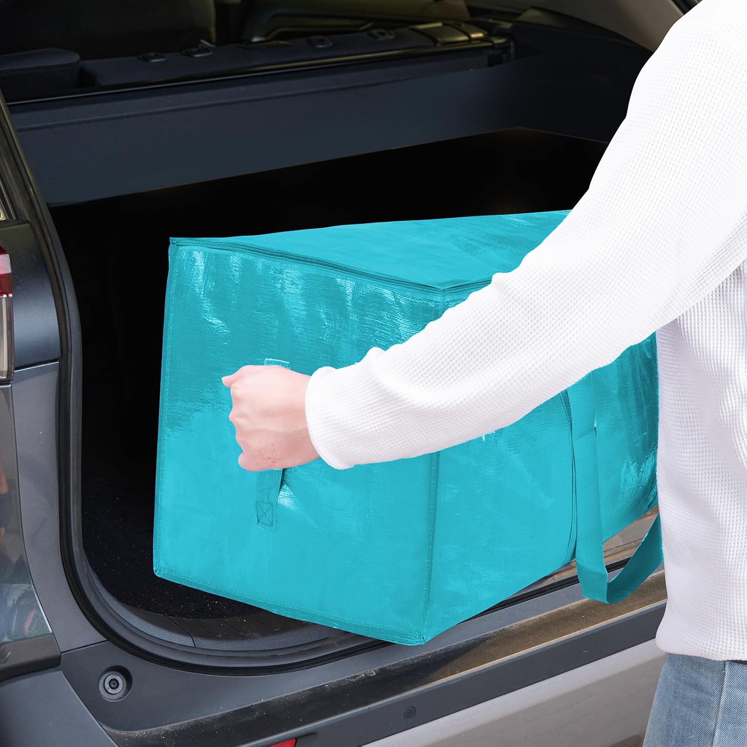 TICONN 2 Pack Extra Large Moving Bags Heavy Duty with Zippers & Carrying Handles. Durable Storage Bags Moving Boxes for Closet Organizers and Storage (2 Pack. Aqua)