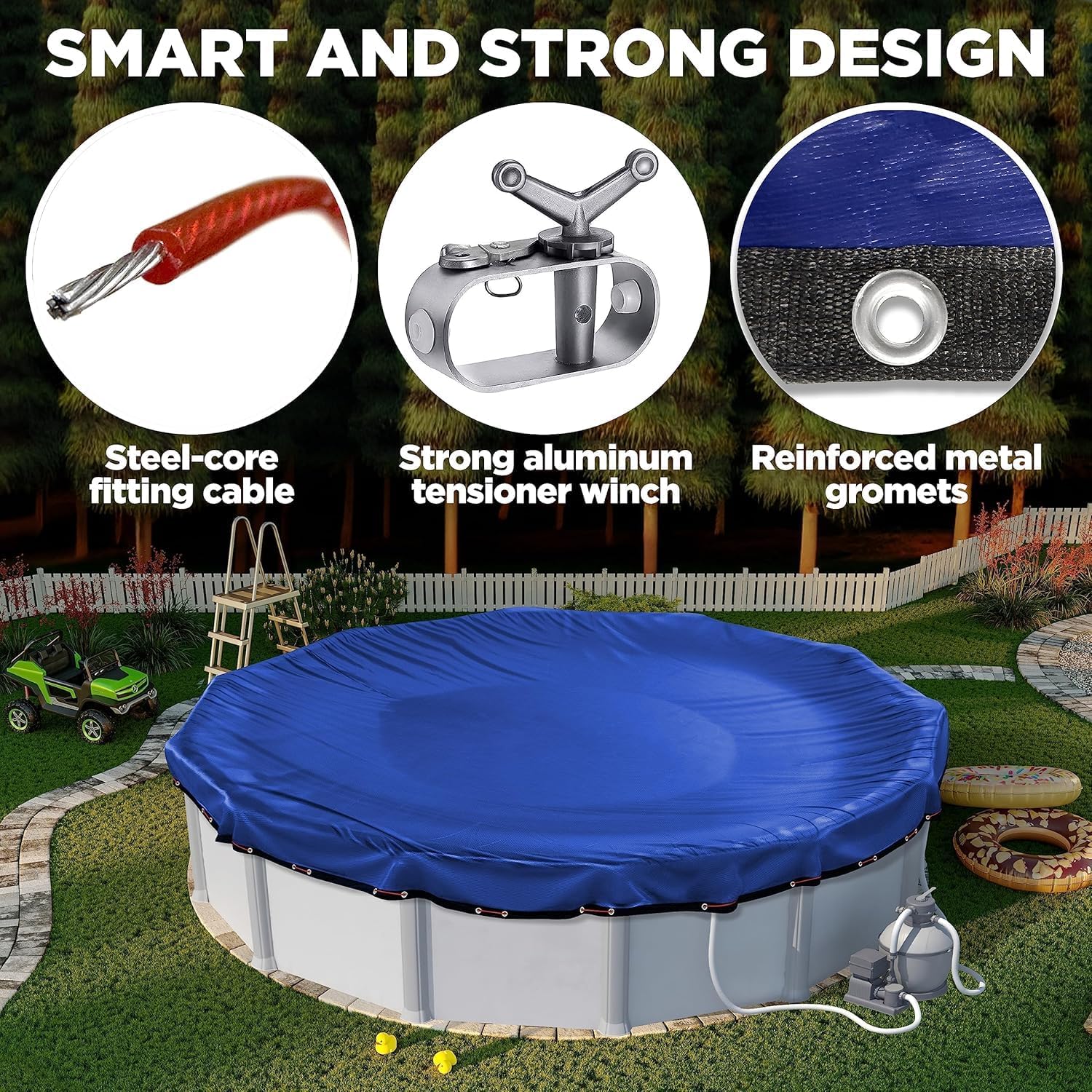 28 Ft Round Premium Heavy-Duty Winter Pool Cover - Royal Blue. Extra Thick and Durable. Tear-Proof. UV-Resistant. Reinforced Edges. All-Season Protection for Above Ground Pools