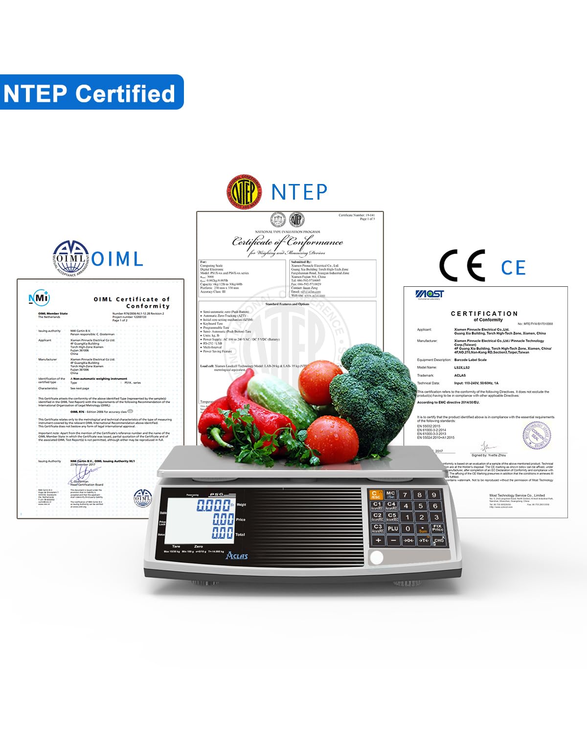 ACLAS NTEP Price Computing Scale Certified Legal for Trade 60lbs 0.02lb Digital Commercial Retail Scales