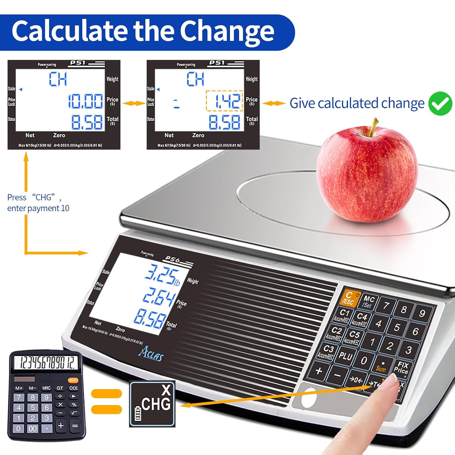 ACLAS NTEP Price Computing Scale Certified Legal for Trade 60lbs 0.02lb Digital Commercial Retail Scales