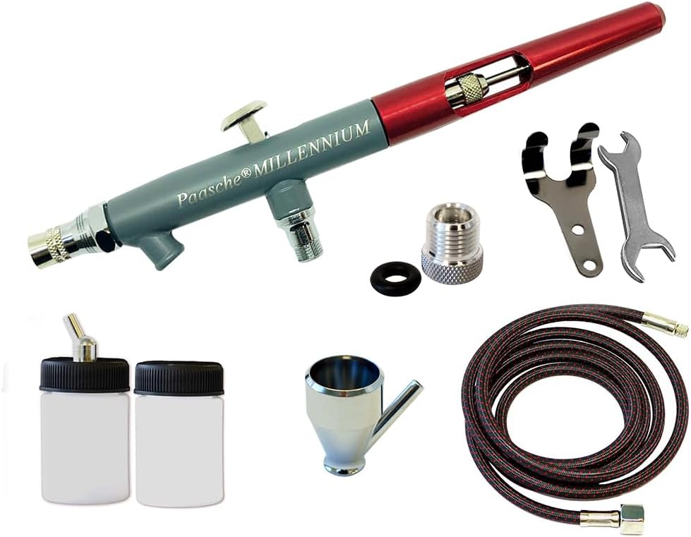 Paasche- MIL Double Action Siphon Feed Airbrush Kit. A Precise and Versatile Airbrush for Spraying Water or Solvent-Based Mediums. Textile Designing. Model Painting. Fine Art. and More