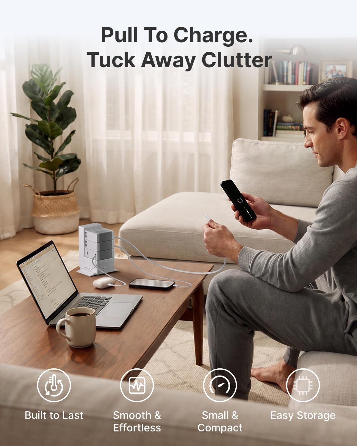 Gitryin Desktop Charging Station for Nightstand. 120W Retractable Charger | ModDock 3 Modular Charging Hub. 8-in-1 Fast Charger for Multiple Devices. 2 AC. 3 USB C. 33.5in Retractable Cables. White