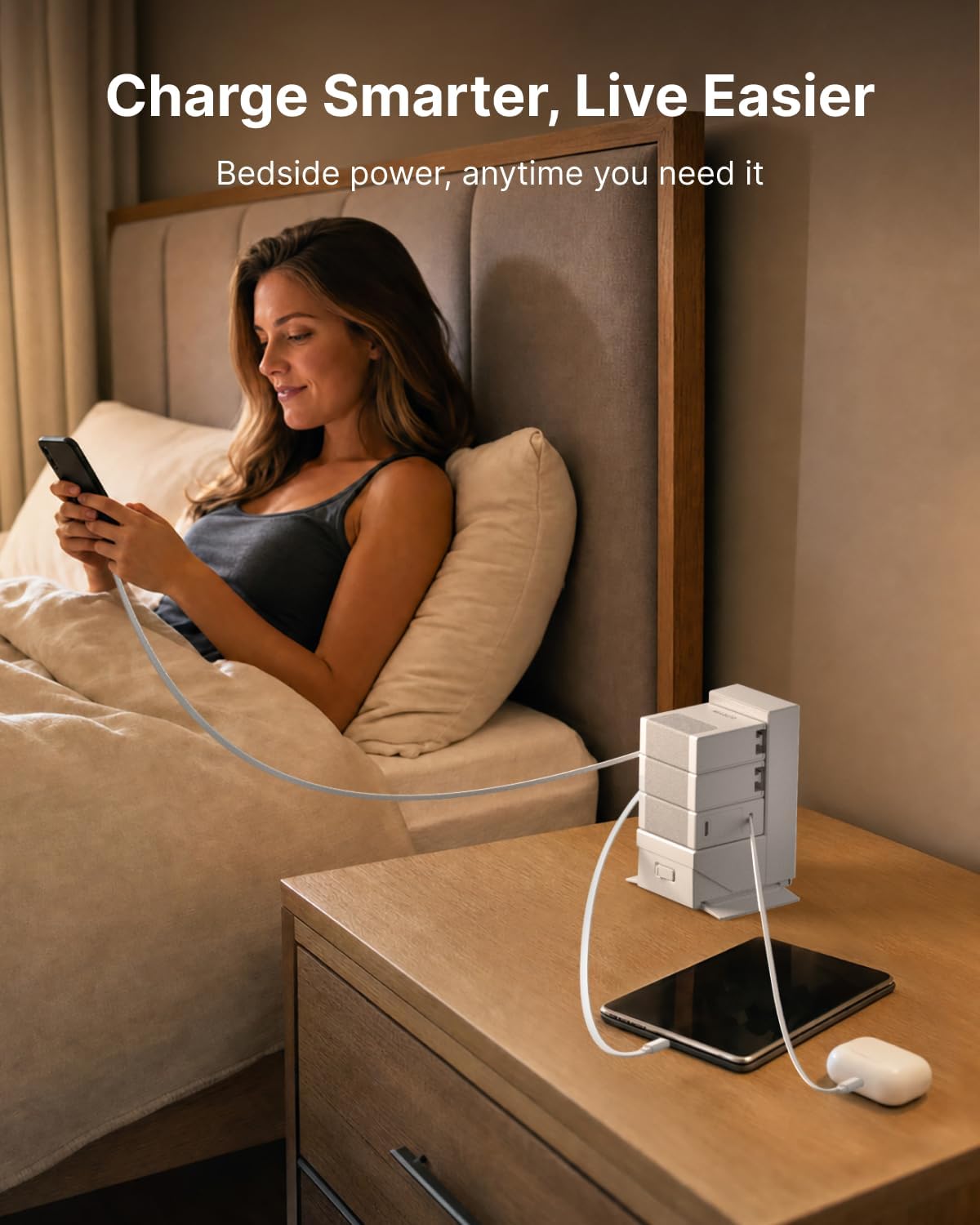 Gitryin Desktop Charging Station for Nightstand. 120W Retractable Charger | ModDock 3 Modular Charging Hub. 8-in-1 Fast Charger for Multiple Devices. 2 AC. 3 USB C. 33.5in Retractable Cables. White