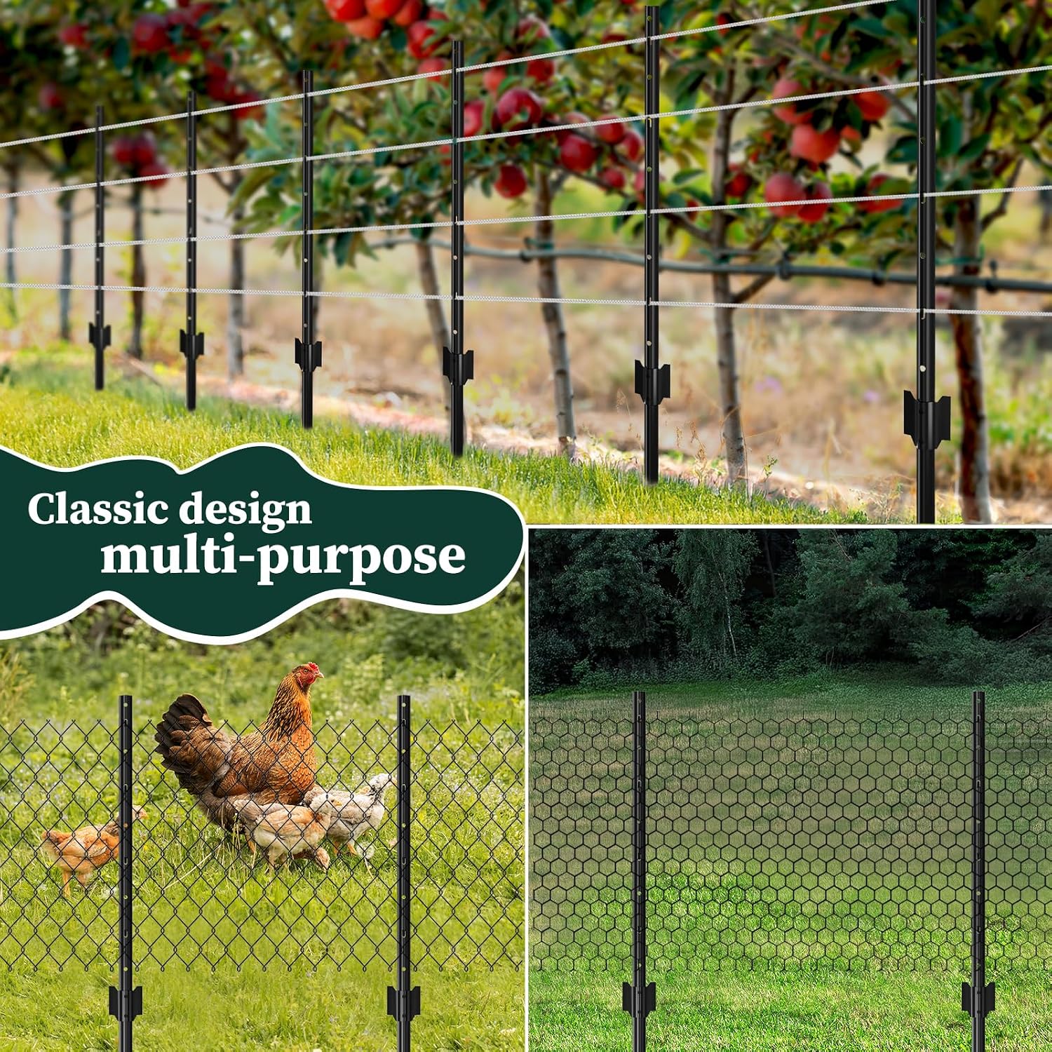 Metal Garden Fence Posts– Heavy Duty U-Post for Wire Fencing. 6 FT Black | 10 Pack No-Dig Fence Stakes for Temporary Fencing. Corner Anchor Posts. Rustproof Powder-Coated Steel for Farm. Yard & Garden