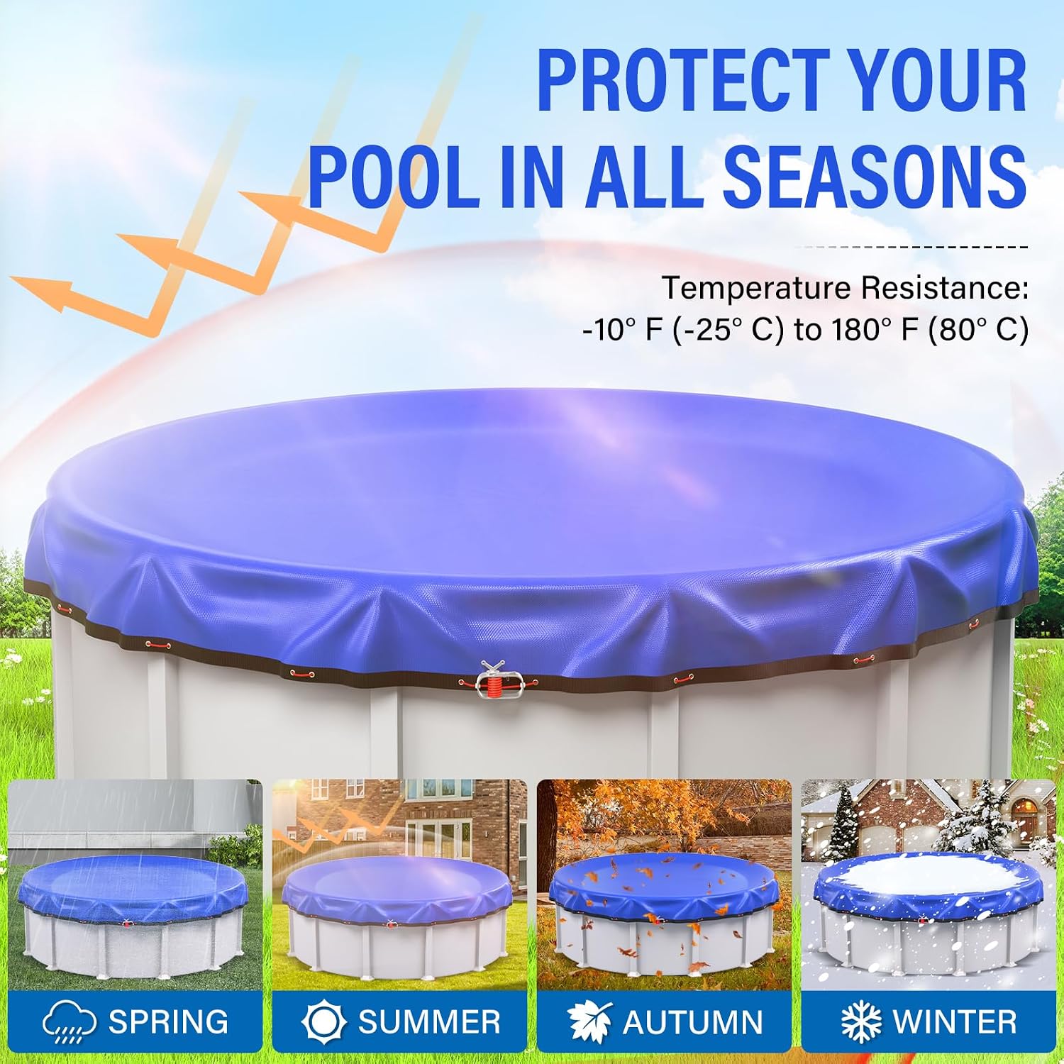24FT Round Winter Pool Cover 500D Extra Thick Above Ground Pool Cover Blue | Above Ground Pool Protection with Winch and Cable