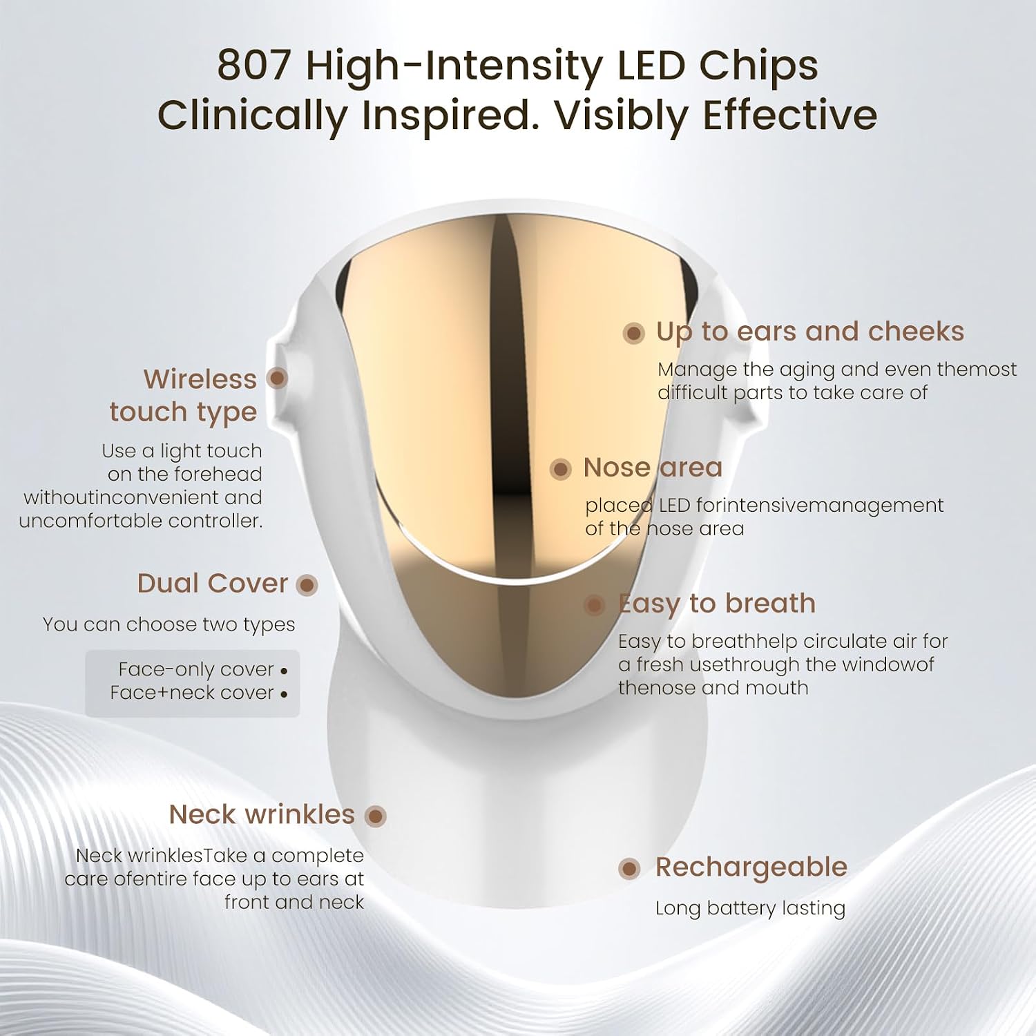 Aphrona Halo Led Face Mask. Led Light Therapy for face. Facial and Neck Skin Care Mask. Blue Light Red Light for Acne treatment Wrinkle Reduce. 807 led chips