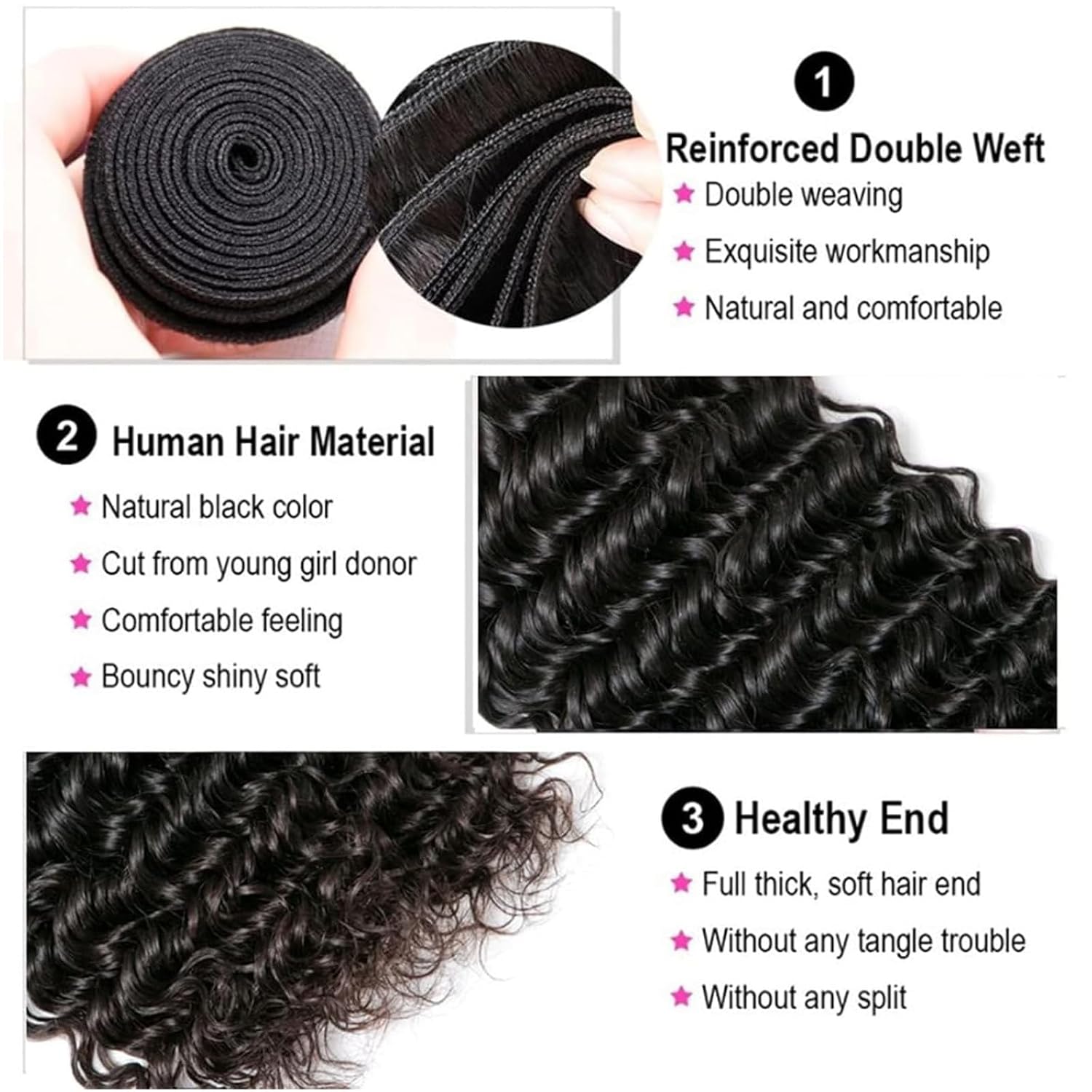 Deep Wave Human Hair Bundles 20 22 24 Inch 12A Unprocessed Brazilian Virgin Hair Deep Curly 3 Bundles Wet and Wave Hair Extensions Natural Colo