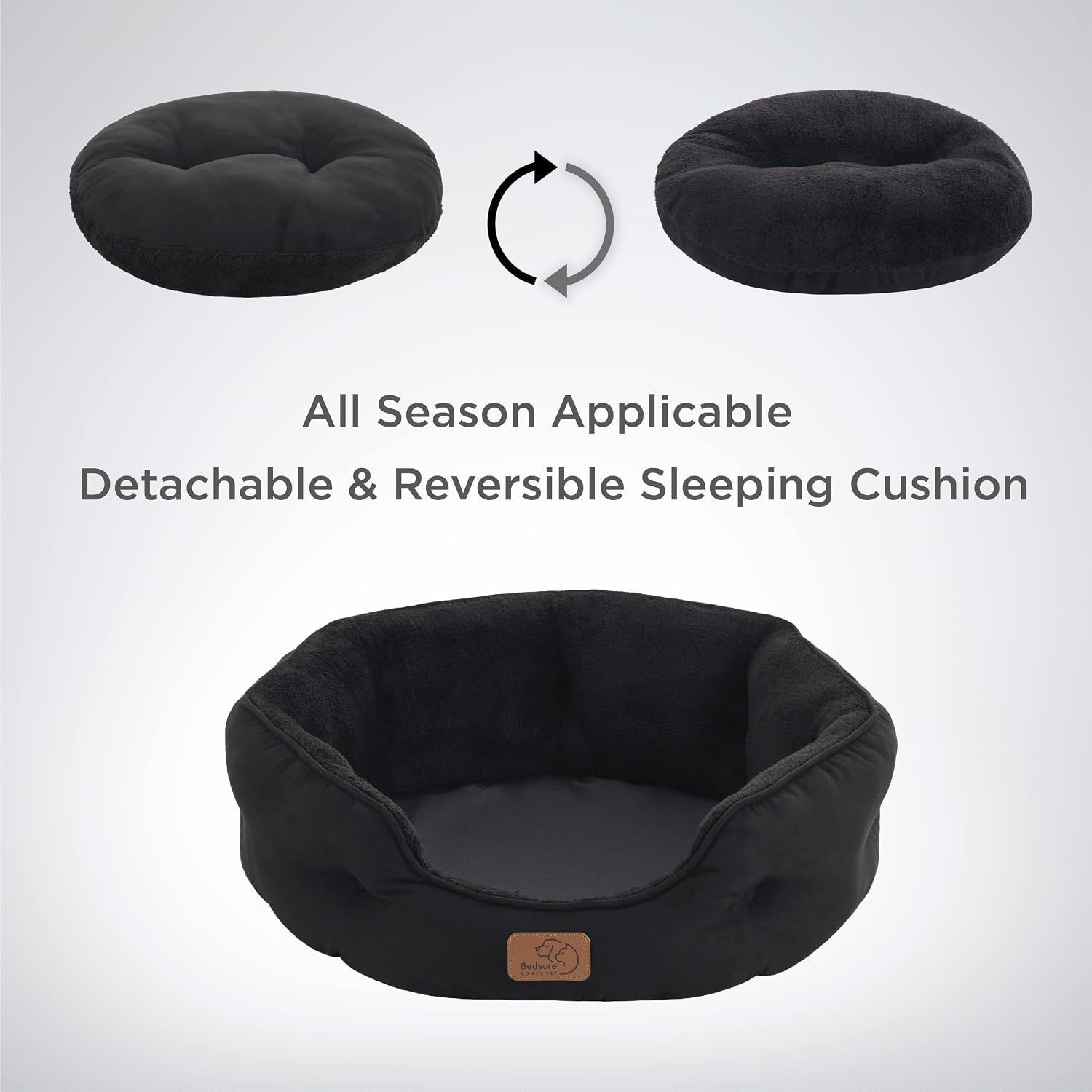 Bedsure Small Dog Bed Washable.Round Cat Beds for Indoor Cats.20in Black | Soft Plush Pet Bed.Dog Beds for Small Dogs for Puppy and Kittens.Anti-Slip Bottom.Easy to Clean