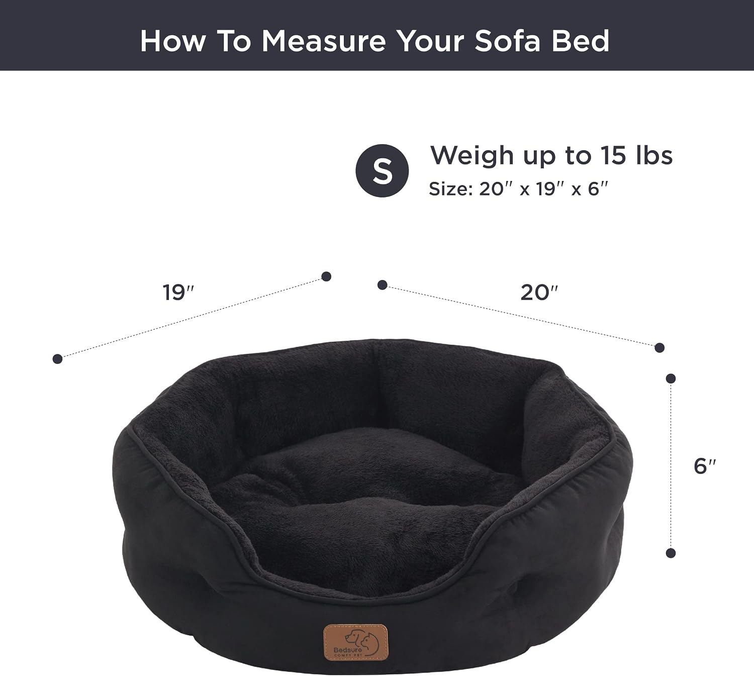 Bedsure Small Dog Bed Washable.Round Cat Beds for Indoor Cats.20in Black | Soft Plush Pet Bed.Dog Beds for Small Dogs for Puppy and Kittens.Anti-Slip Bottom.Easy to Clean