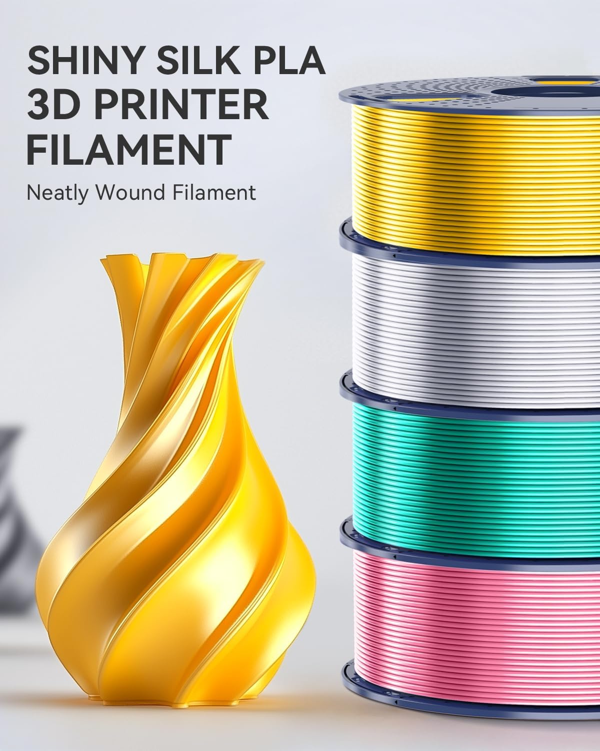 SUNLU 12KG 3D Printer Silk PLA Filament Bundle. Silk Filament 1.75mm+/- 0.02mm. 1KG Spool(2.2 LBS). Total 12KG. Light Gold+Silver+Black+White+Grey+Red+Blue+Green+Orange+Pink+Purple+Red Copper