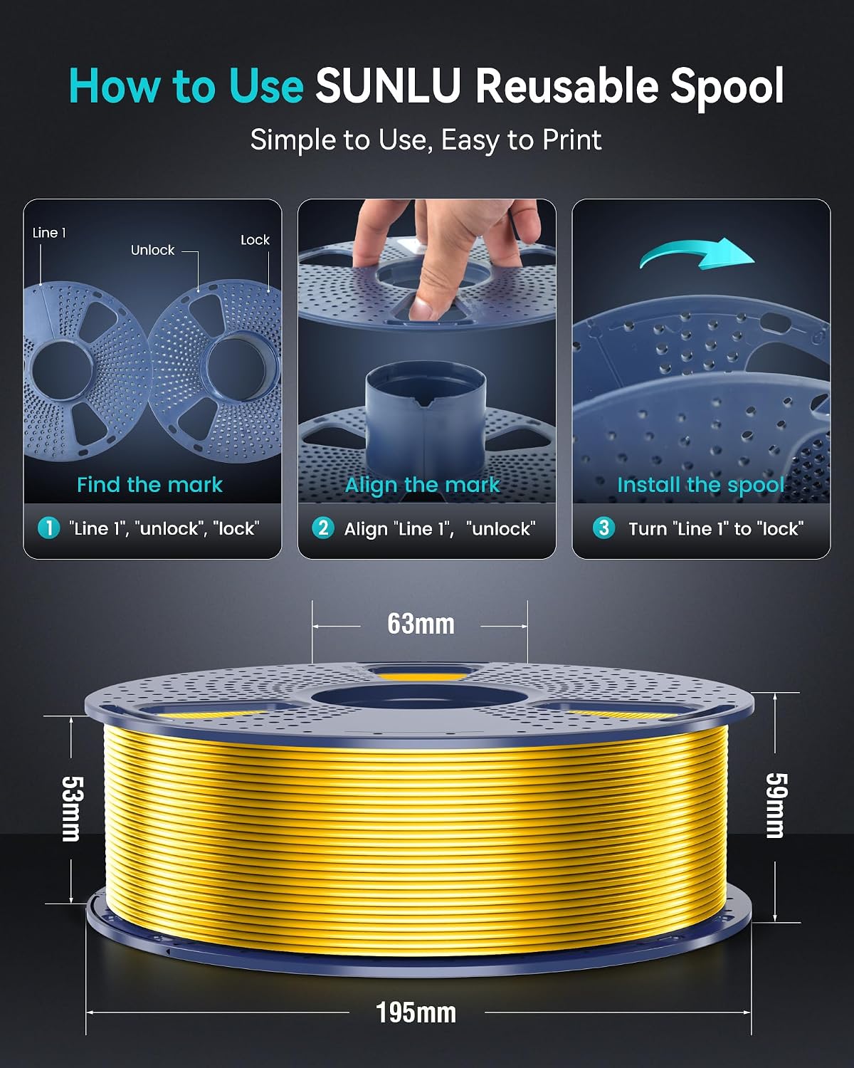 SUNLU 12KG 3D Printer Silk PLA Filament Bundle. Silk Filament 1.75mm+/- 0.02mm. 1KG Spool(2.2 LBS). Total 12KG. Light Gold+Silver+Black+White+Grey+Red+Blue+Green+Orange+Pink+Purple+Red Copper