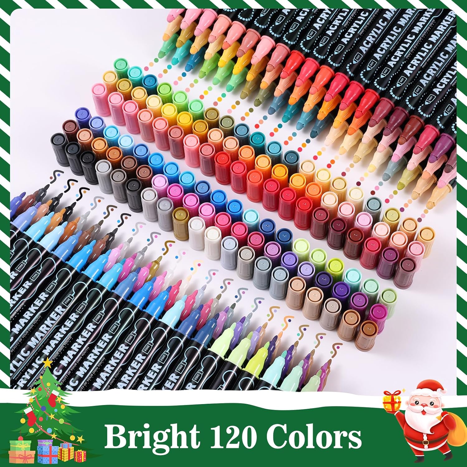 120 Colors Precision Dual Tip Acrylic Paint Markers Pens - Dot & Fine | Works on Rock. Wood. Fabric. Canvas. Glass. Scrapbook. Paper. Ceramic. Egg. DIY Craft Art Gift - Classroom & School Supplies