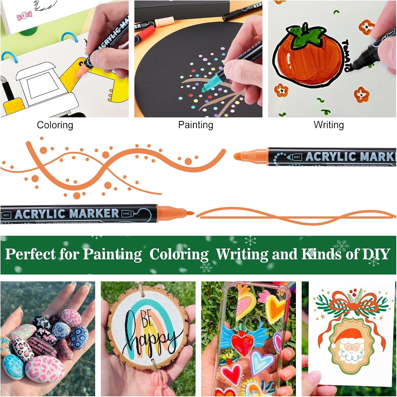 120 Colors Precision Dual Tip Acrylic Paint Markers Pens - Dot & Fine | Works on Rock. Wood. Fabric. Canvas. Glass. Scrapbook. Paper. Ceramic. Egg. DIY Craft Art Gift - Classroom & School Supplies