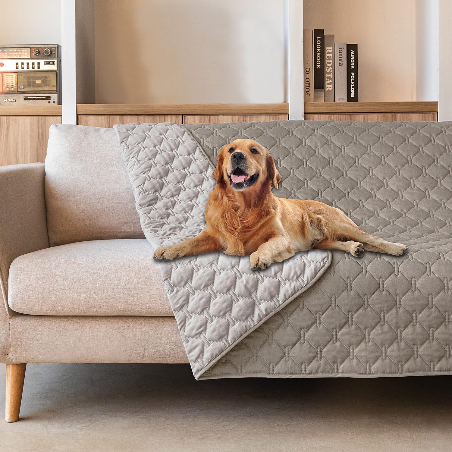 gogobunny 100% Double Sided Waterproof Dog Blanket Soft Pet Bed Cover Reversible Protect Furniture Couch Sofa Car for Puppy Large Dog Cat (Dark Stone/Light Stone. 82x120 Inch (Pack of 1))