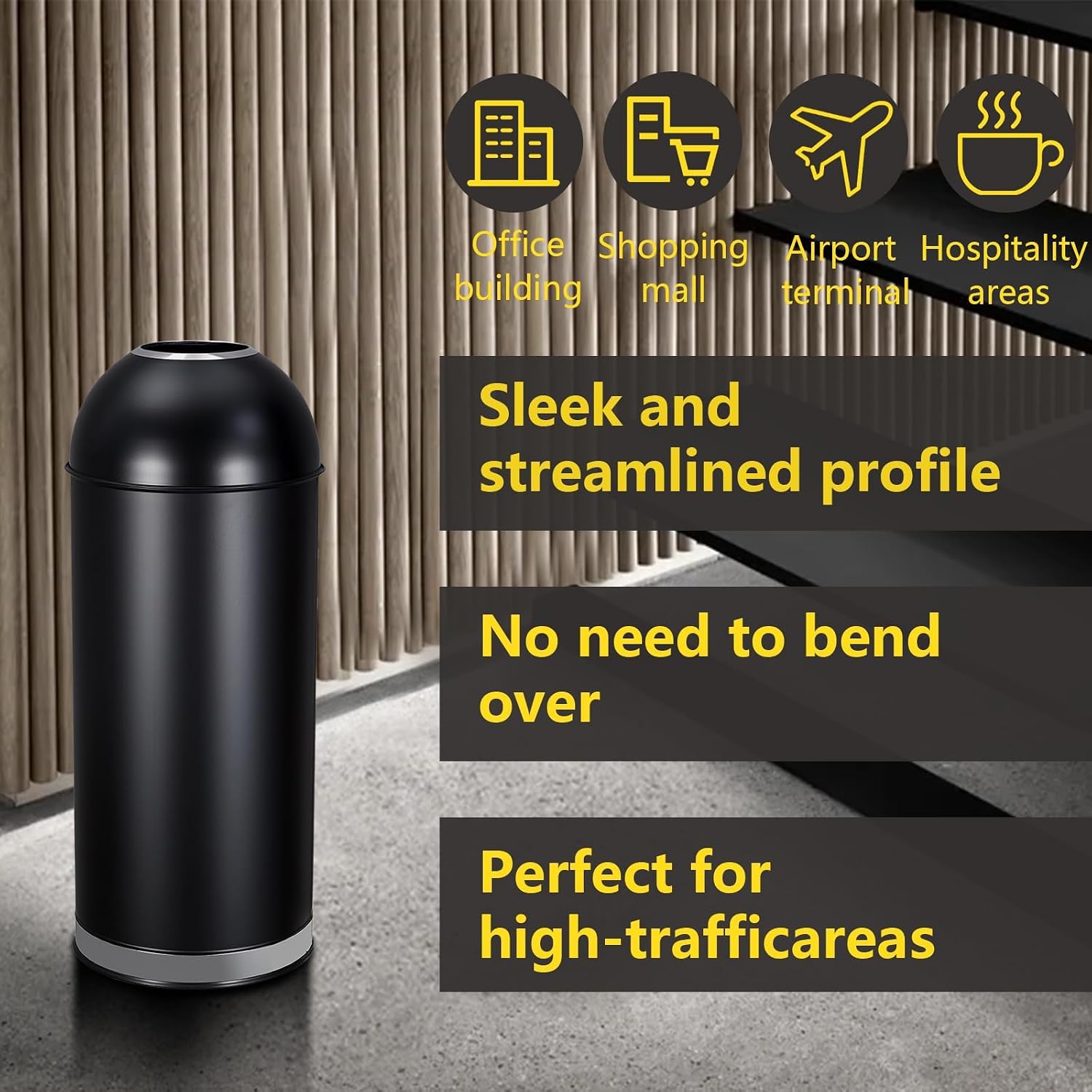 MERXENG 65L/17 Gallon Heavy Duty Stainless Steel Tall Commercial/Kitchen Trash Can. Round Open Top Waste Bin for Indoor and Outdoor. Durable Garbage Bin for Home Office Restaurant