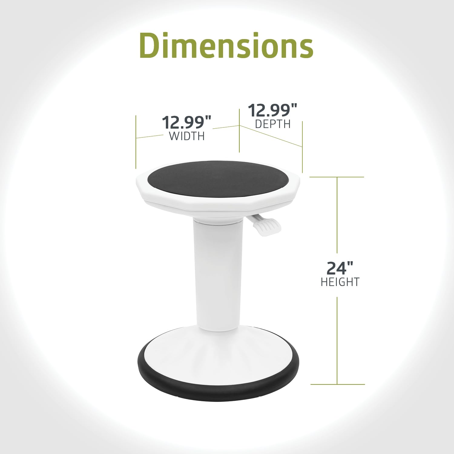 Pearington SitFree Height Adjustable Wobble Stool. Active Flexible Seating Chair for Kids and Adults - School and Office. White