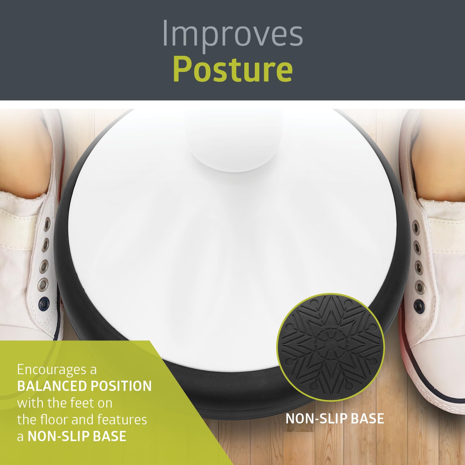 Pearington SitFree Height Adjustable Wobble Stool. Active Flexible Seating Chair for Kids and Adults - School and Office. White