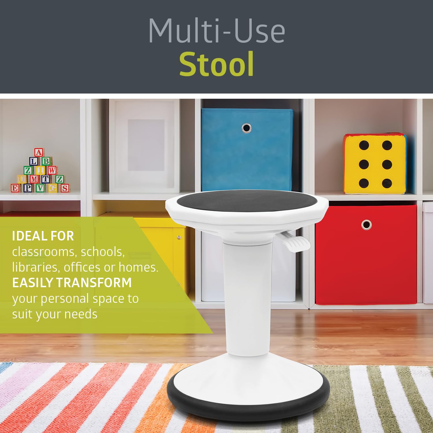 Pearington SitFree Height Adjustable Wobble Stool. Active Flexible Seating Chair for Kids and Adults - School and Office. White