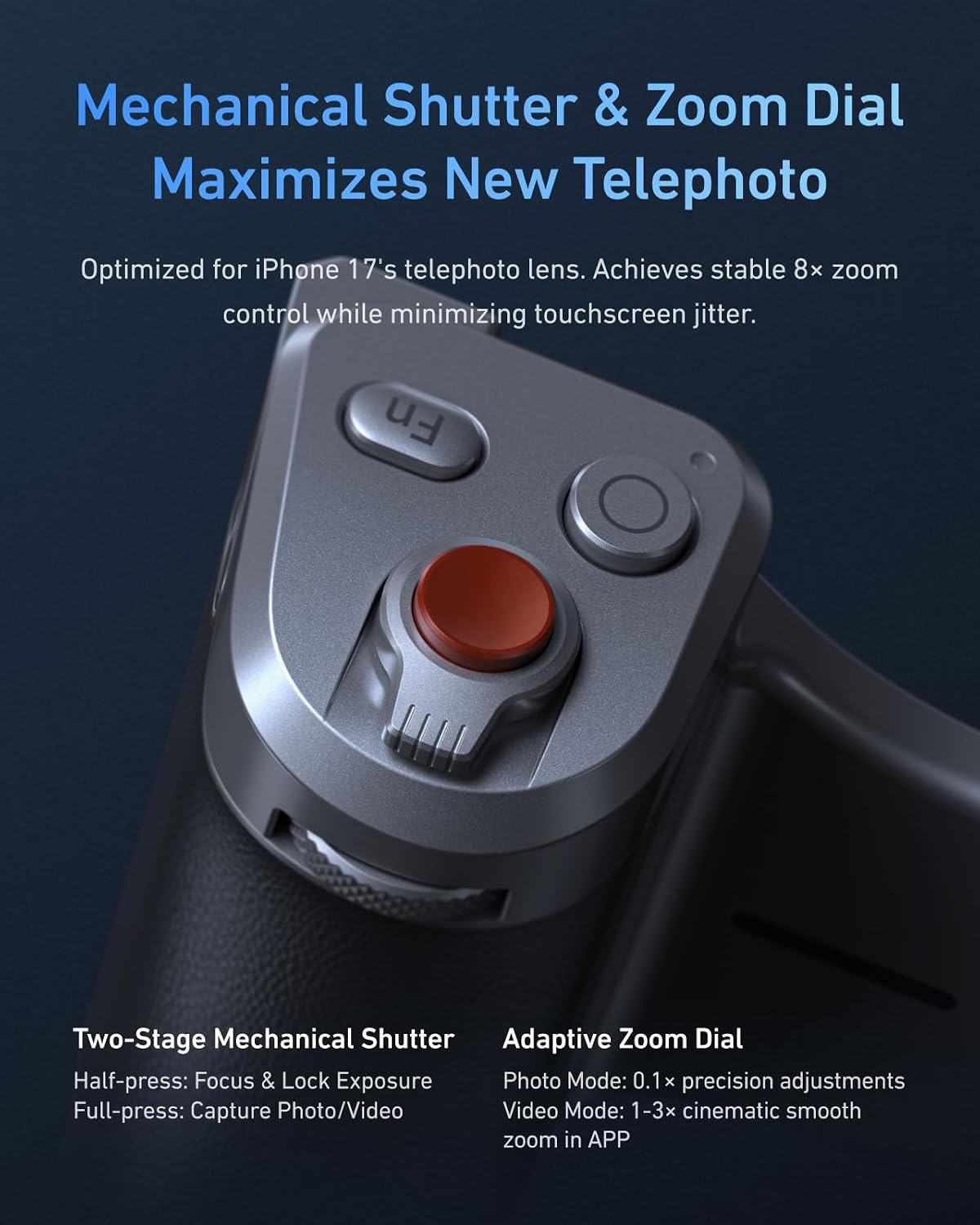 TELESIN Master Grip with C03 Selfie Light Universal for iPhone/MagSafe | Magnetic Phone Camera Grip Creator Kit Built 3200mAh Battery Wireless Charging -【Graphene Case Only For iPhone 17 Pro Max】