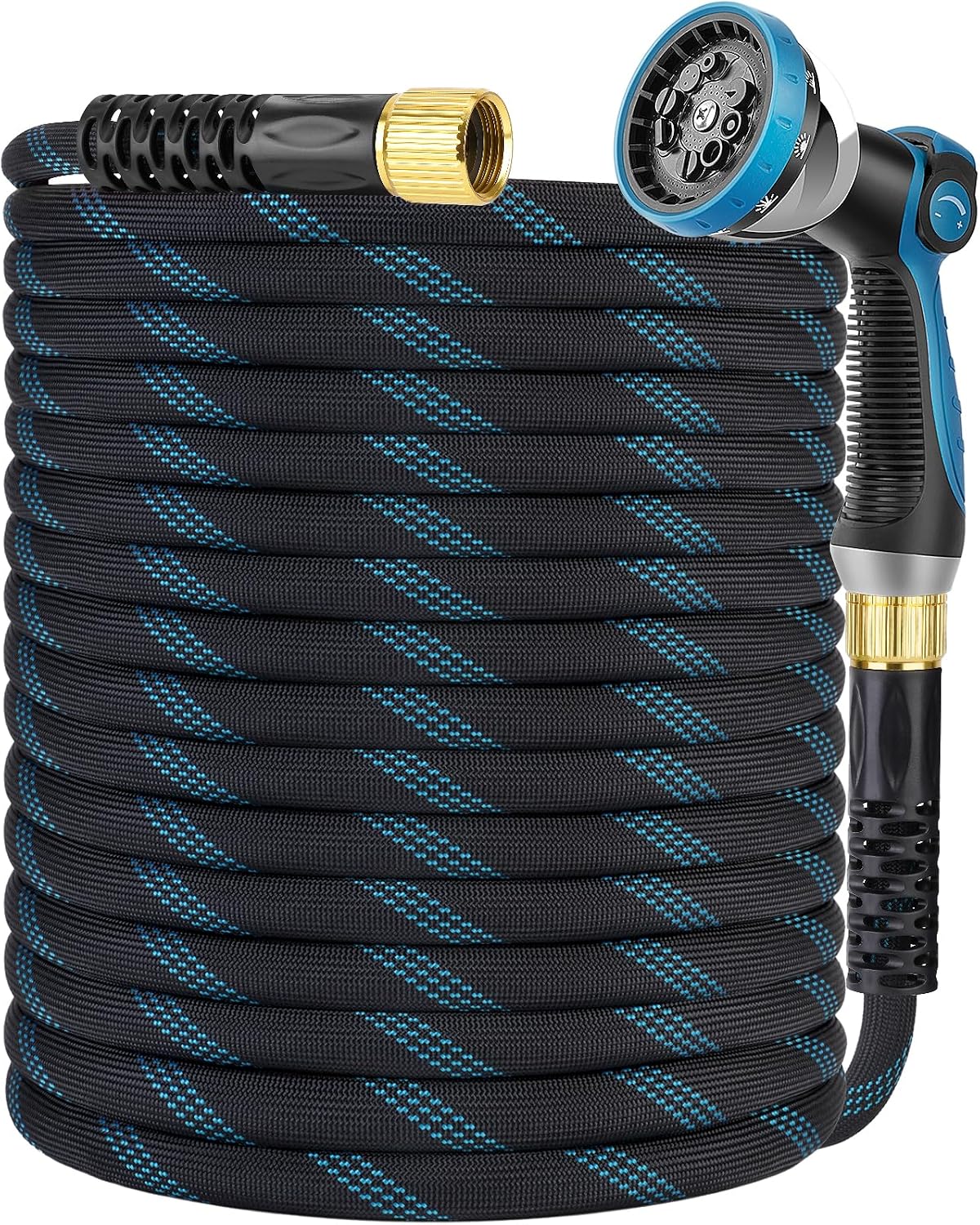 KETTOYA Non-Expanding Garden Hose 150 ft. Kink Free Flexible Water Hose with 10-Pattern Spray Nozzle. Lightweight Hose Pipe. Leak Proof. 3/4 Swivel Connectors. Super Fabric. Portable Storage Strap