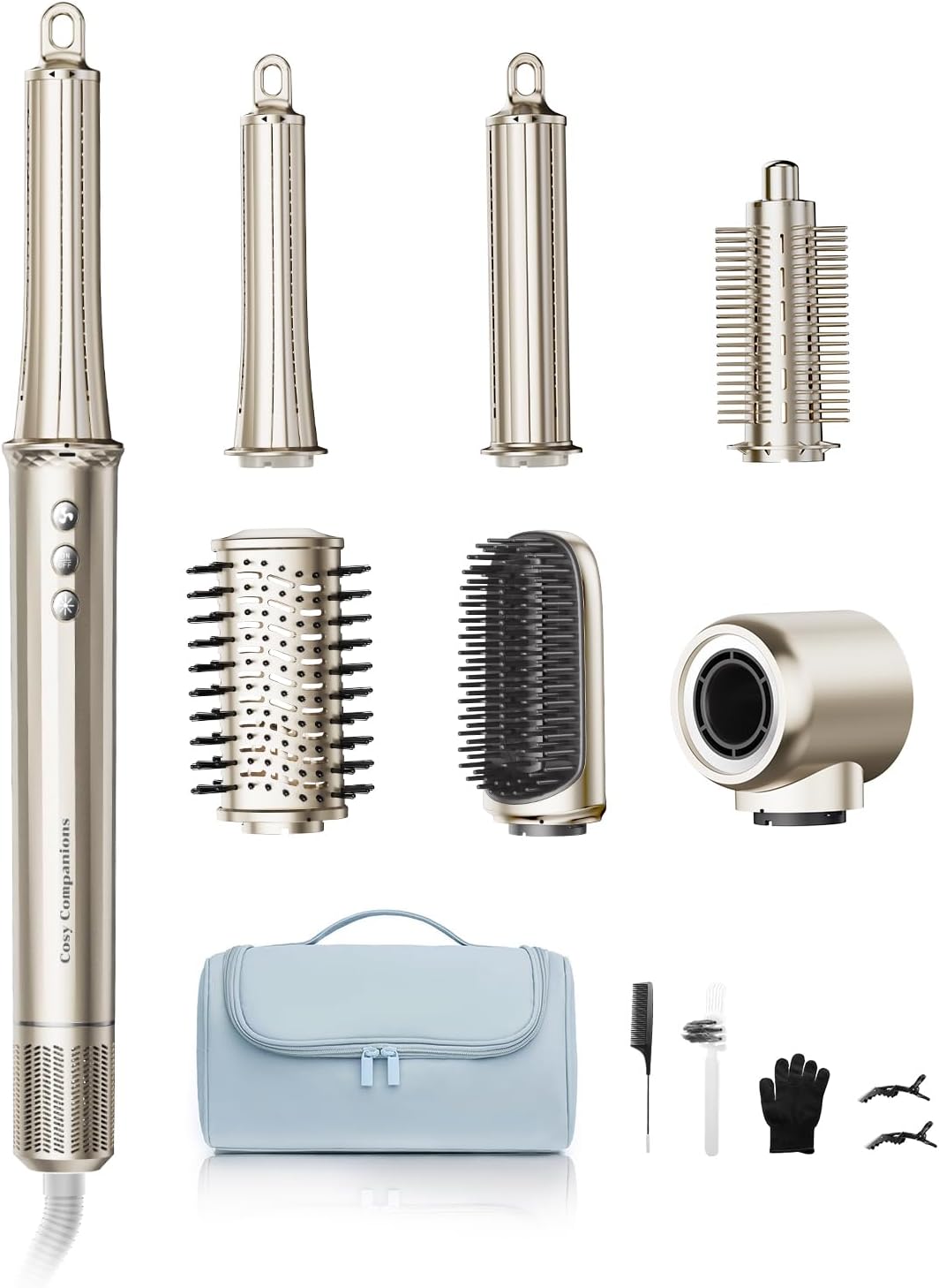 Cosy Companions 6 in-1 Hair Dryer Brush. 150.000 RPM High-Speed Negative Ionic. Blow Dryer Brush for Fast Drying. Hot Air Brush for Curling/Volumizing/Straightening with Travel Bag. Gold