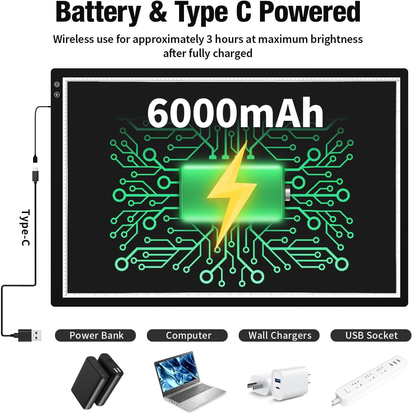 Zocelight A1(35.4''x 23.6'') Large Rechargeable Light Pad for Diamond Painting.6 Levels & Stepless Dimming Light Box for Tracing.3-Color Modes Light Board.Built-in 6000mAh Battery Light Table for Art
