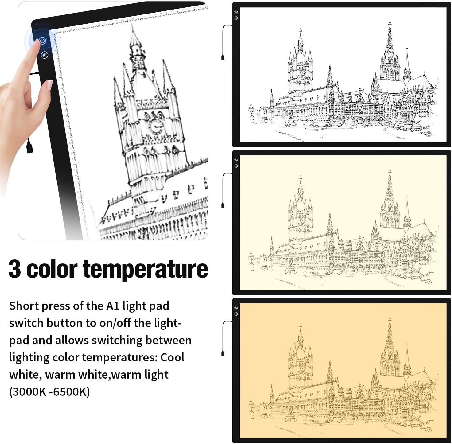 Zocelight A1(35.4''x 23.6'') Large Rechargeable Light Pad for Diamond Painting.6 Levels & Stepless Dimming Light Box for Tracing.3-Color Modes Light Board.Built-in 6000mAh Battery Light Table for Art