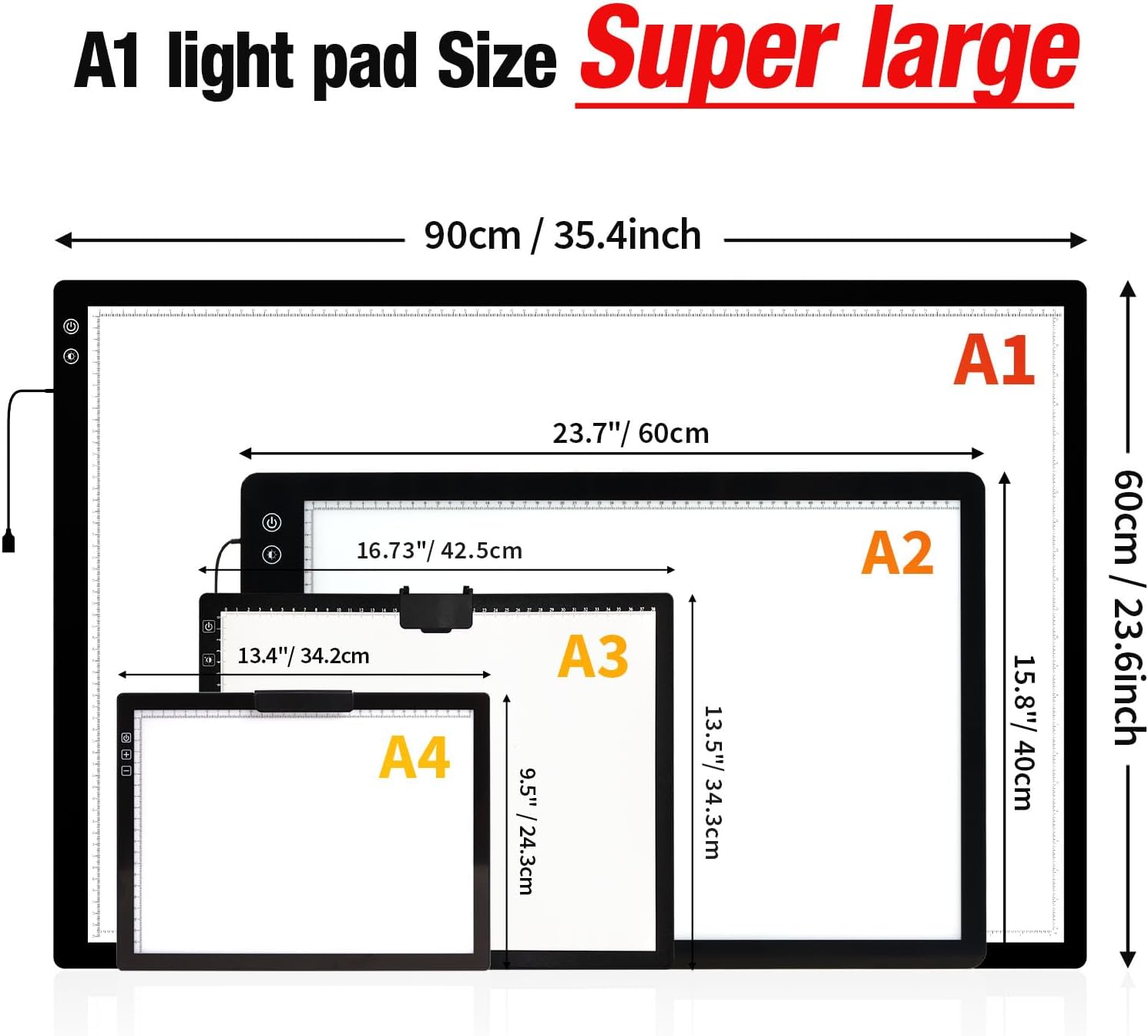 Zocelight A1(35.4''x 23.6'') Large Rechargeable Light Pad for Diamond Painting.6 Levels & Stepless Dimming Light Box for Tracing.3-Color Modes Light Board.Built-in 6000mAh Battery Light Table for Art