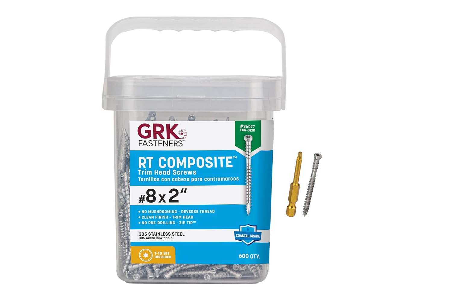 GRK 36077#8 x 2 RT Composite™ 305 Stainless Steel Trim Screws 600 Count