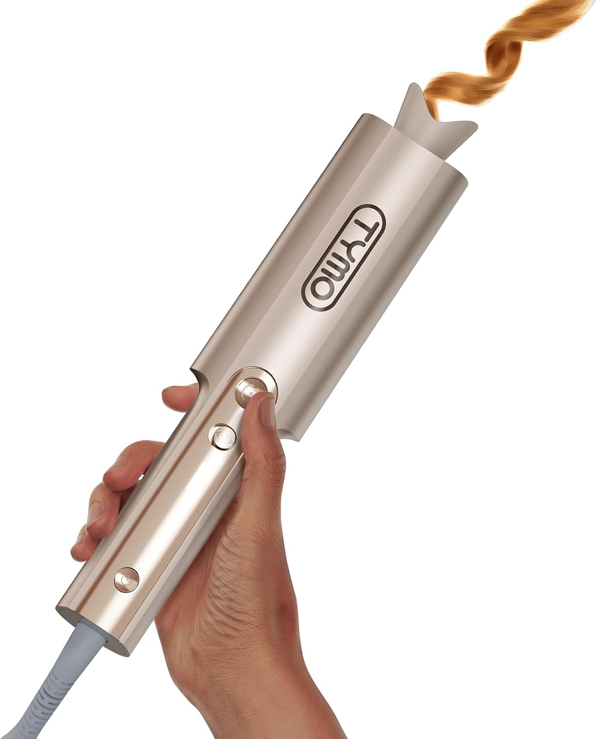 TYMO CurlPro Plus Automatic Rotating Curling Iron - Upgraded Long Barrel Curling Wand for Beach Waves & Long Hair. Ceramic Hair Curler for Women. Anti-Scald. 600M Ionic. Dual Voltage. Gold. 1 Inch