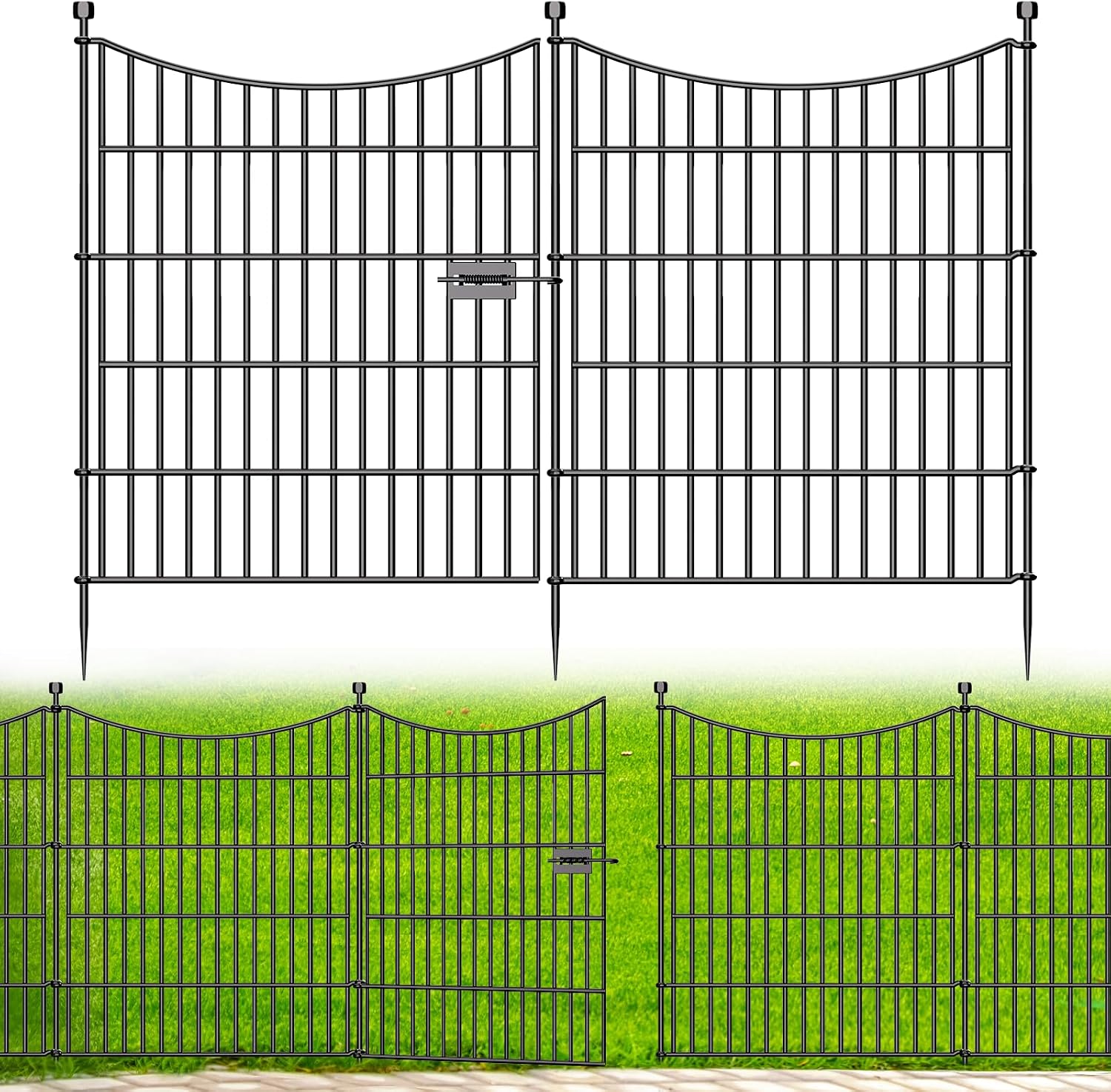 No Dig Dog Fence Outdoor for Yard with Gate. 32 in(H) X 35.4 ft(L) | 15 Panels Decorative Garden Fence Animal Barrier. Rustproof Metal Wire Garden Edging and Borders. Temporary Fencing Stakes
