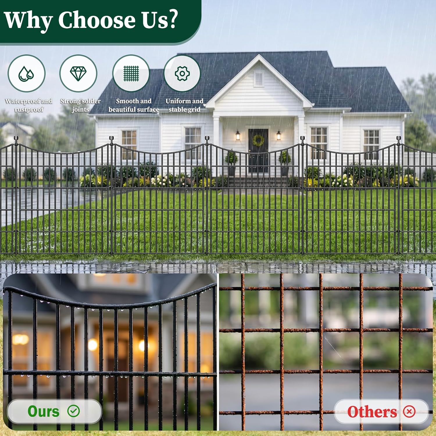 No Dig Dog Fence Outdoor for Yard with Gate. 32 in(H) X 35.4 ft(L) | 15 Panels Decorative Garden Fence Animal Barrier. Rustproof Metal Wire Garden Edging and Borders. Temporary Fencing Stakes